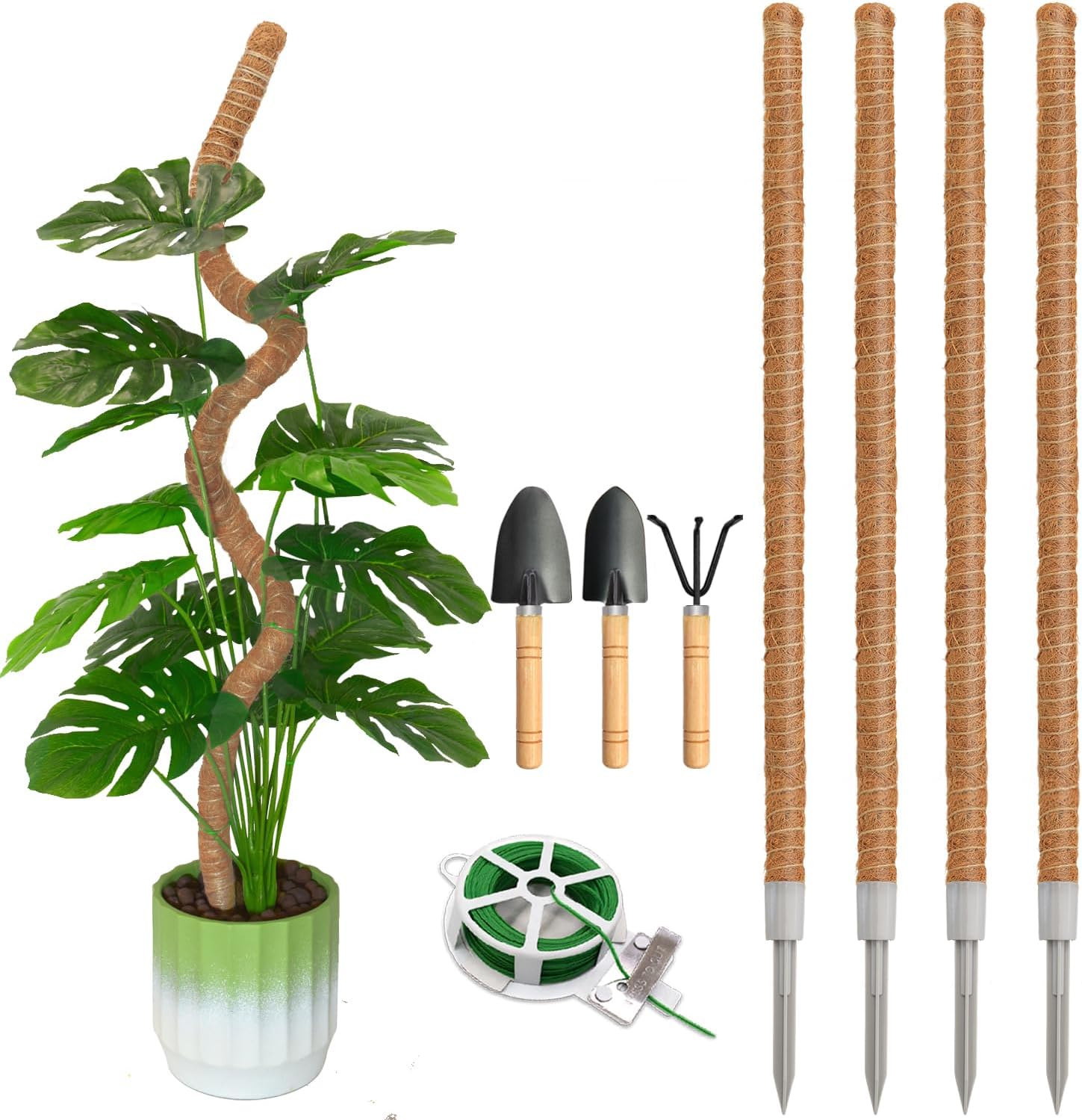 4 Pack Moss Pole, 47 Inch Moss Poles for Climbing Plants Monstera, Bendable Coir Plant Stakes for Potted Plants, Philodendron, Pothos (47.2" x 4pcs)