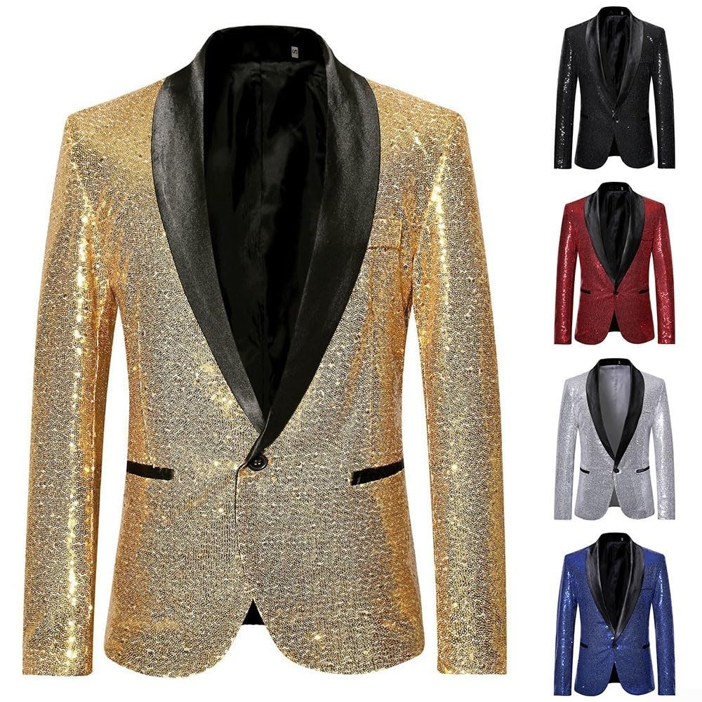 Stralend In Stijl Goudkleurig Bling Bling Colbert Met Pailletten Voor Heren Perfect Voor Disco En Glamourfeesten
