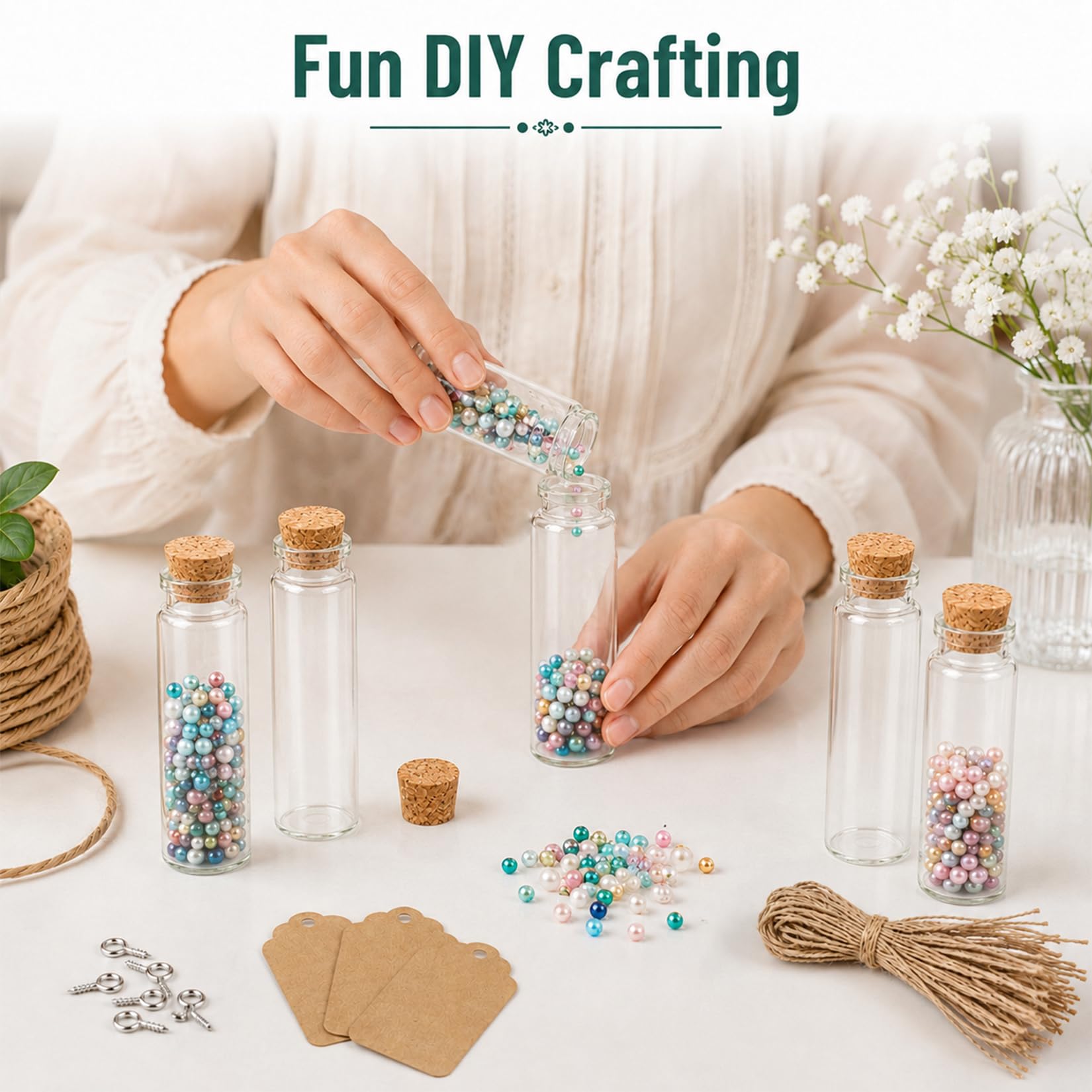30 Stück Mini Glasflaschen mit Korken, Reagenzglas Kleine Glasflaschen zum Befüllen, Kleine Gläser Set mit Metallschraubhaken für Gastgeschenke DIY 