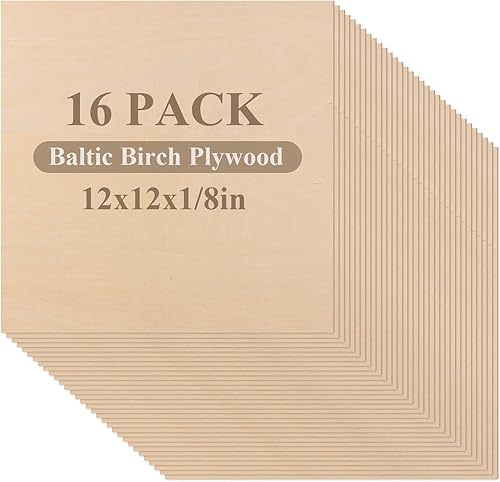 16 hojas de madera contrachapada de abedul báltico de 18 pulgadas, madera de abedul de 12 x 12 pulgadas de grosor, madera sin terminar para artes y