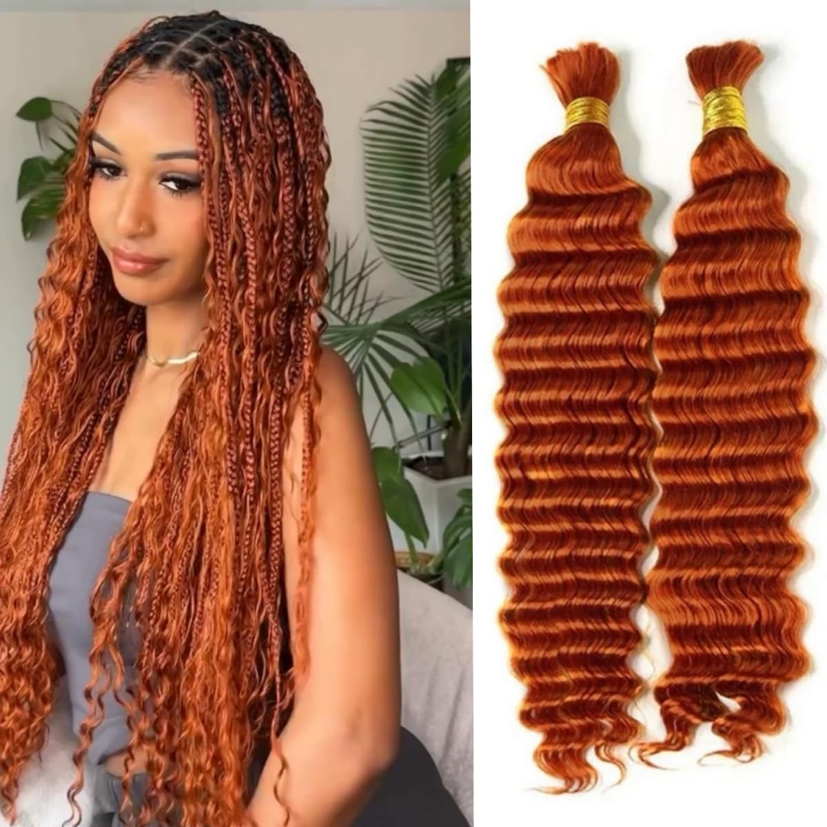 Human Braiding Hair For Boho Braids Human 110g 14 Inch Curly Boho Hair For Braiding Knotless 12A Deep Wave Bulk Bohemian 3 Bundles/Pack Chocolate Brown