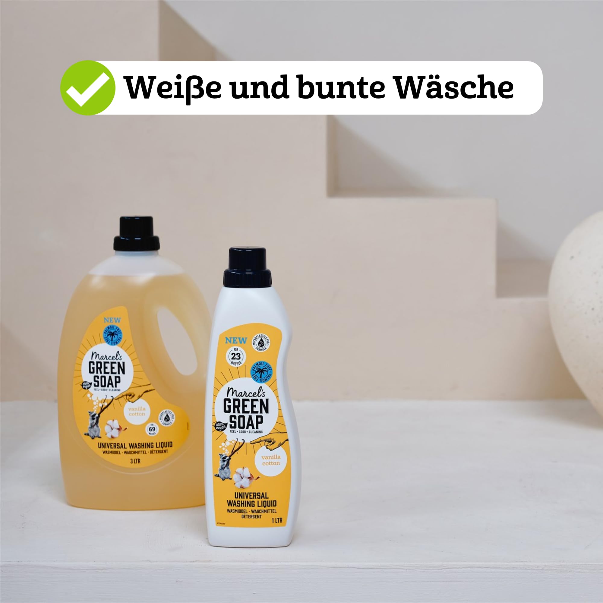 Marcel's Green Soap Universalwaschmittel Vanille & Baumwolle - Vorteilspack - Weiße und bunte Wäsche - Vegan - Mikroplastikfreie Formel - 100% recycelte Plastikflasche - 276 Waschgänge - 3L (4er Pack)