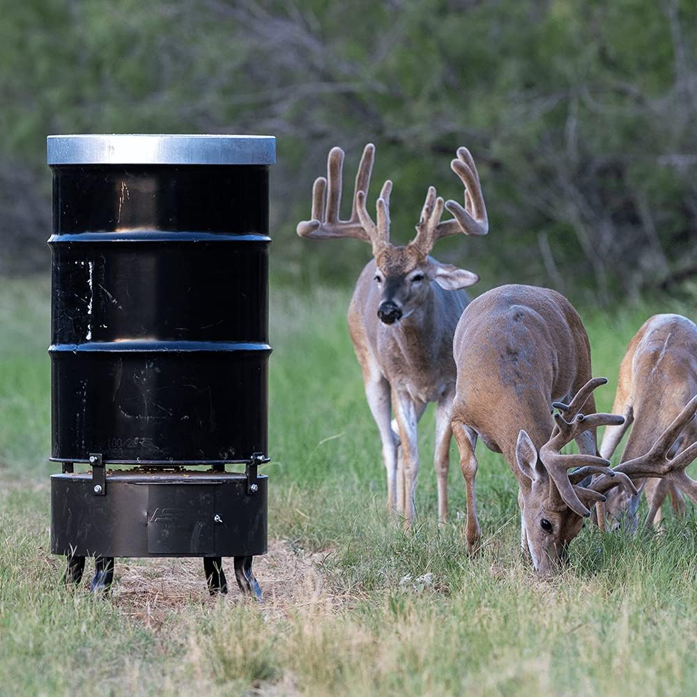 ASF All Seasons Feeders - Barrel Buddy - Turn Any 55 Gallon Barrel into a Low Profile Corn Feeder. Funnel, Solar Panel and Battery Not Included.