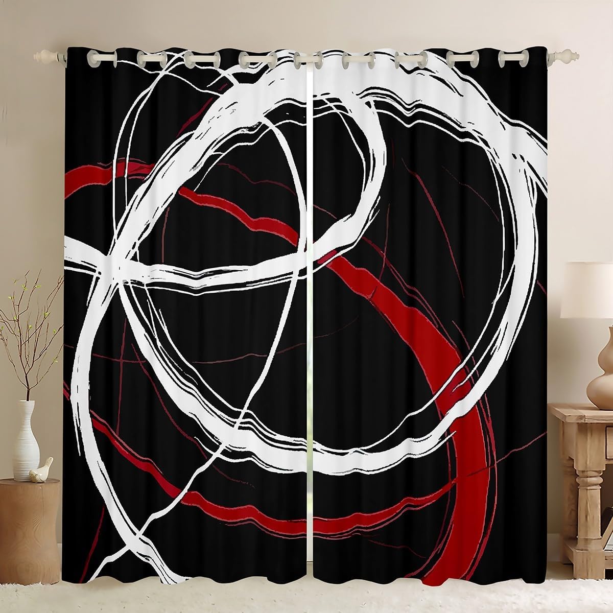 jejeloiu Abstract Orange and Black Blackout Curtains Retro Circle Swirls Window Curtains Abstract Art Darkening Dreapes Kids toddler Gray Black Orange Stripe Window Treatments (2 Panels, 52 x 84 Inch)