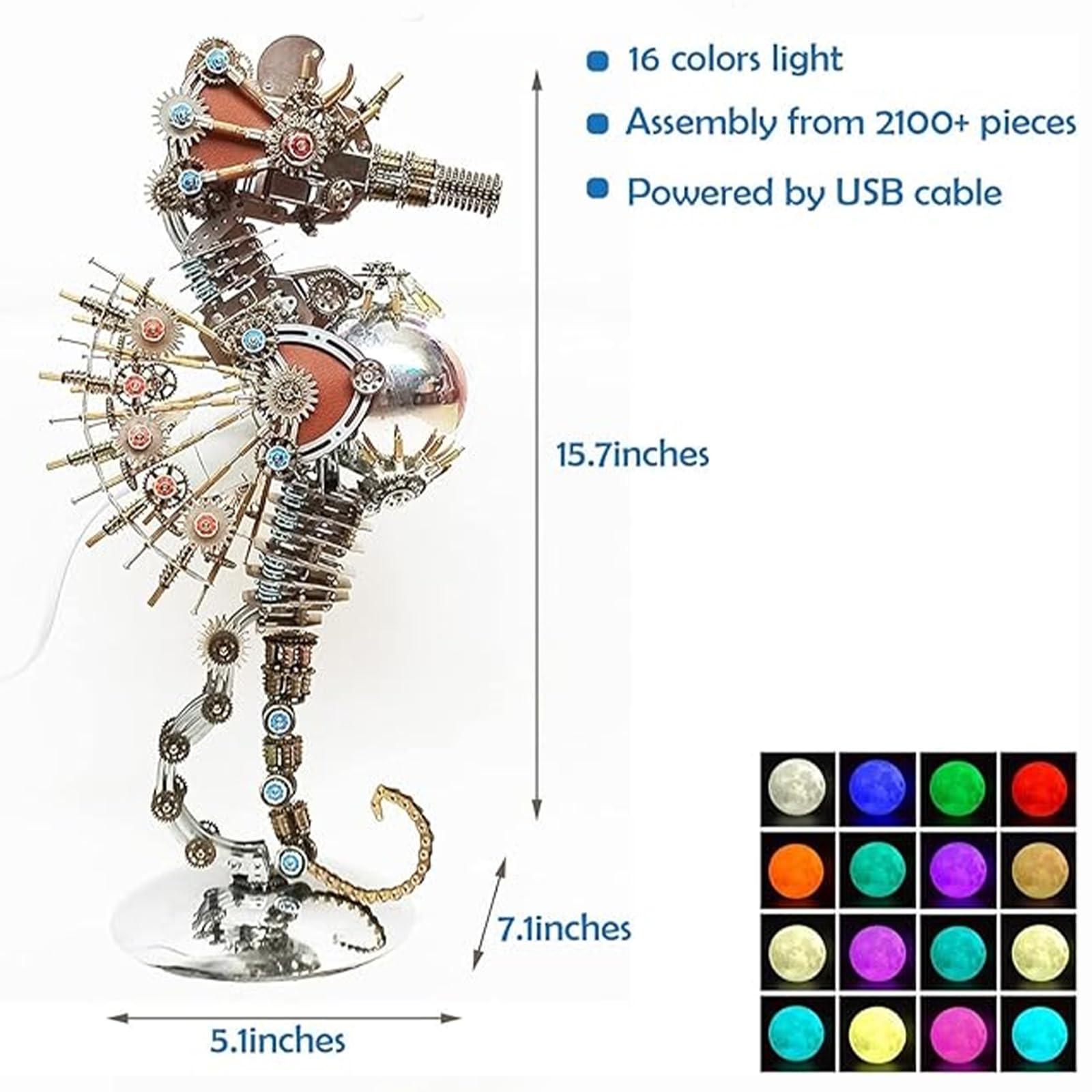 Puzzle 3D Steampunk, Puzzle in Metallo A Forma di Cavalluccio Marino, 2100(Color:Fuochi d'artificio)