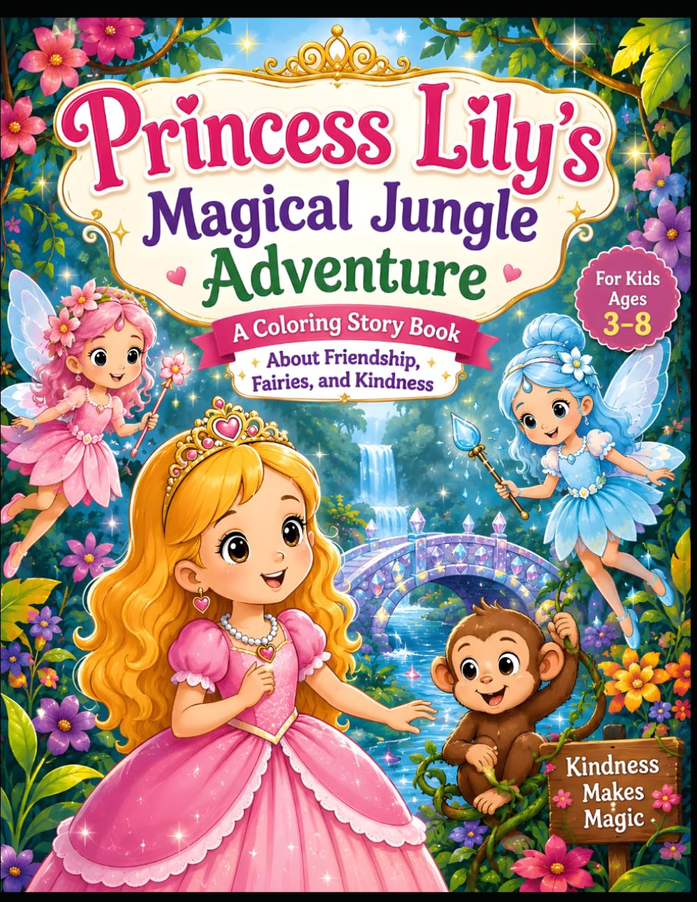 Story Coloring Book : Princess Lily's Magical Jungle Adventure: Fun and Joyful Story Coloring Book for Kids