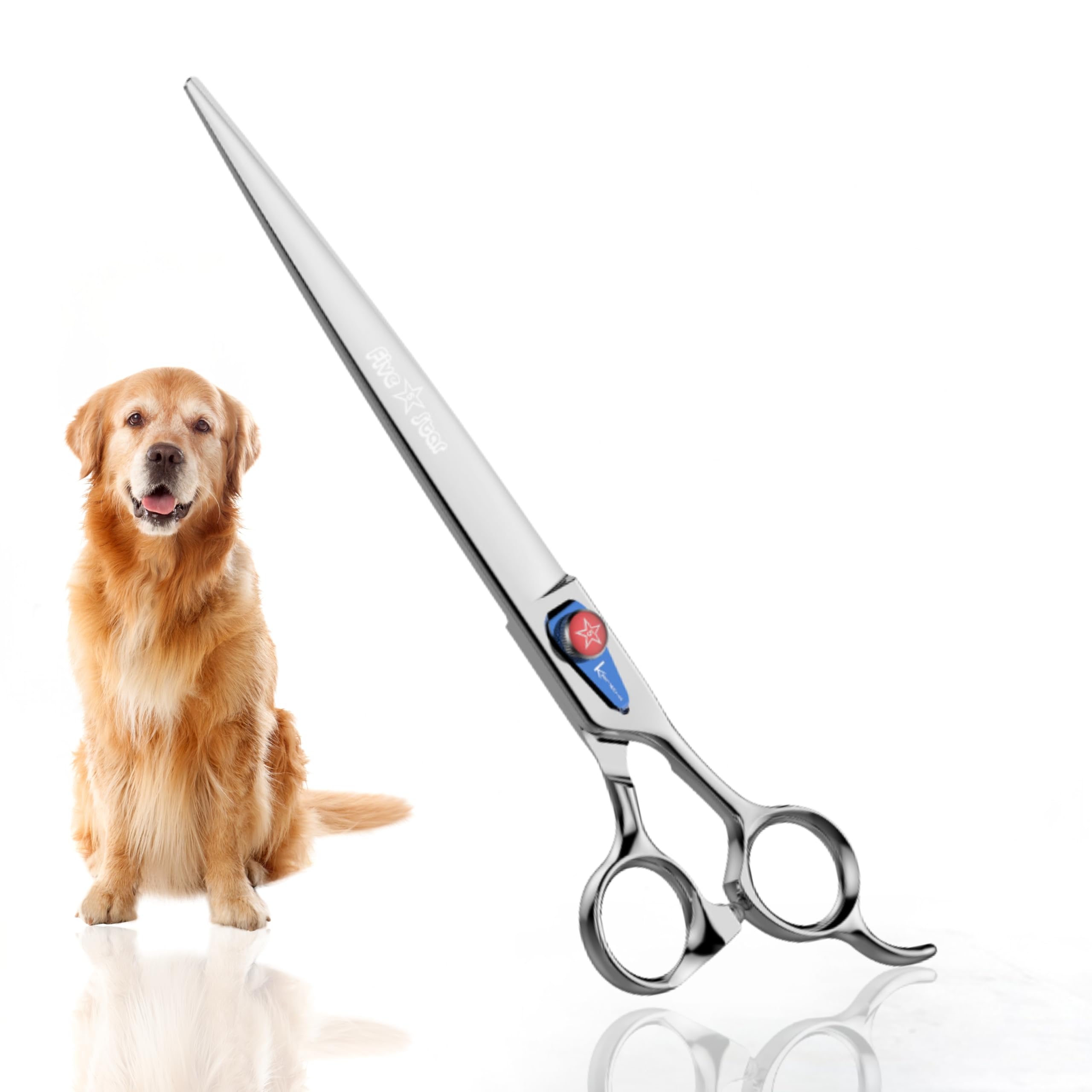 Kenchii Five Star Offset Handle Professional Dog Grooming Shears, 8 Inch Straight Shears, Light Weight, Heavy Duty Pet Grooming Scissor for Dogs, Cats
