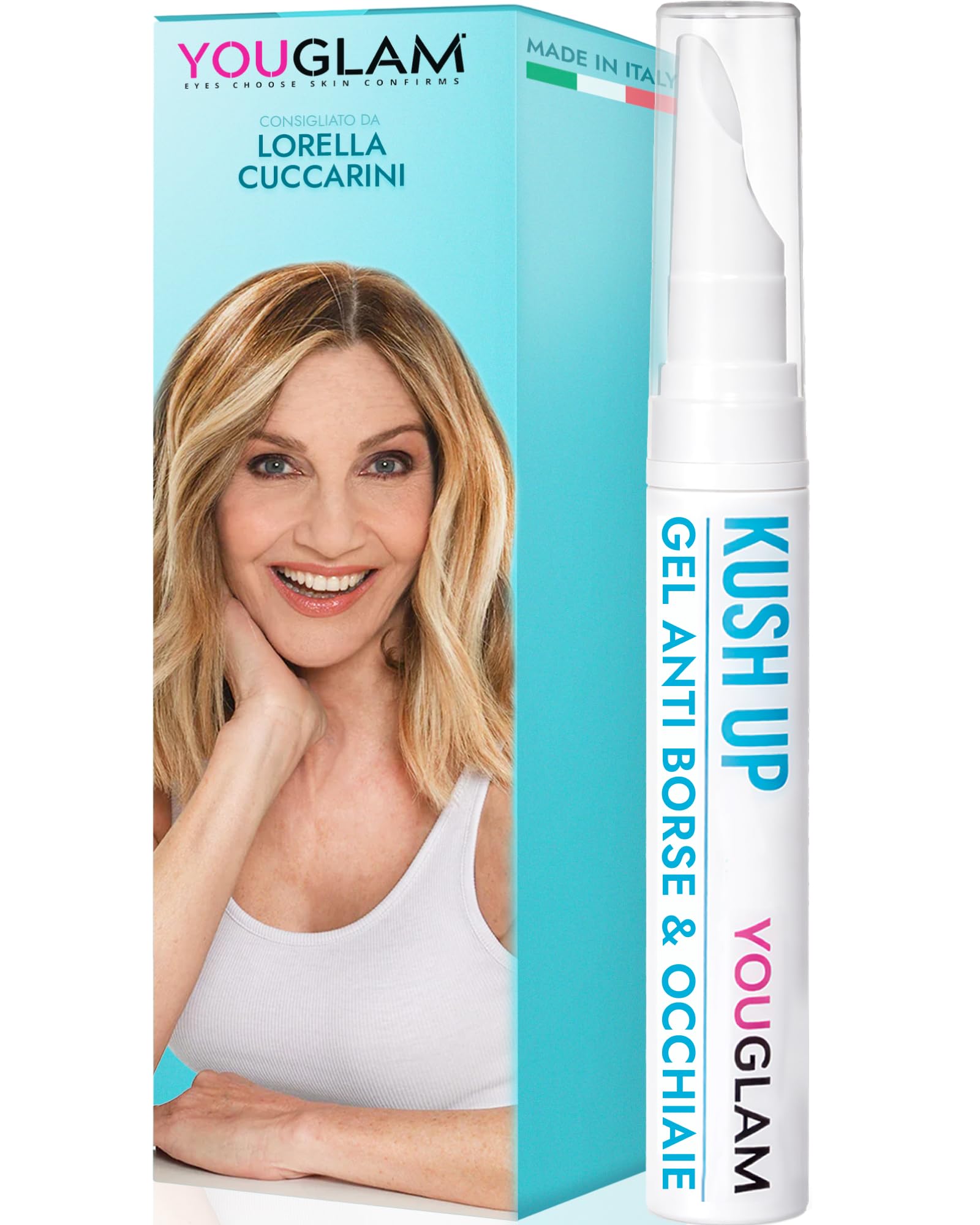 YOUGLAM Kush Up Azzurra – Contorno Occhi Crema Gel con Caffeina, Acido Ialuronico – Occhiaie, Borse – Idratante Rinfrescante Illuminante – Eye Cream 30 ml