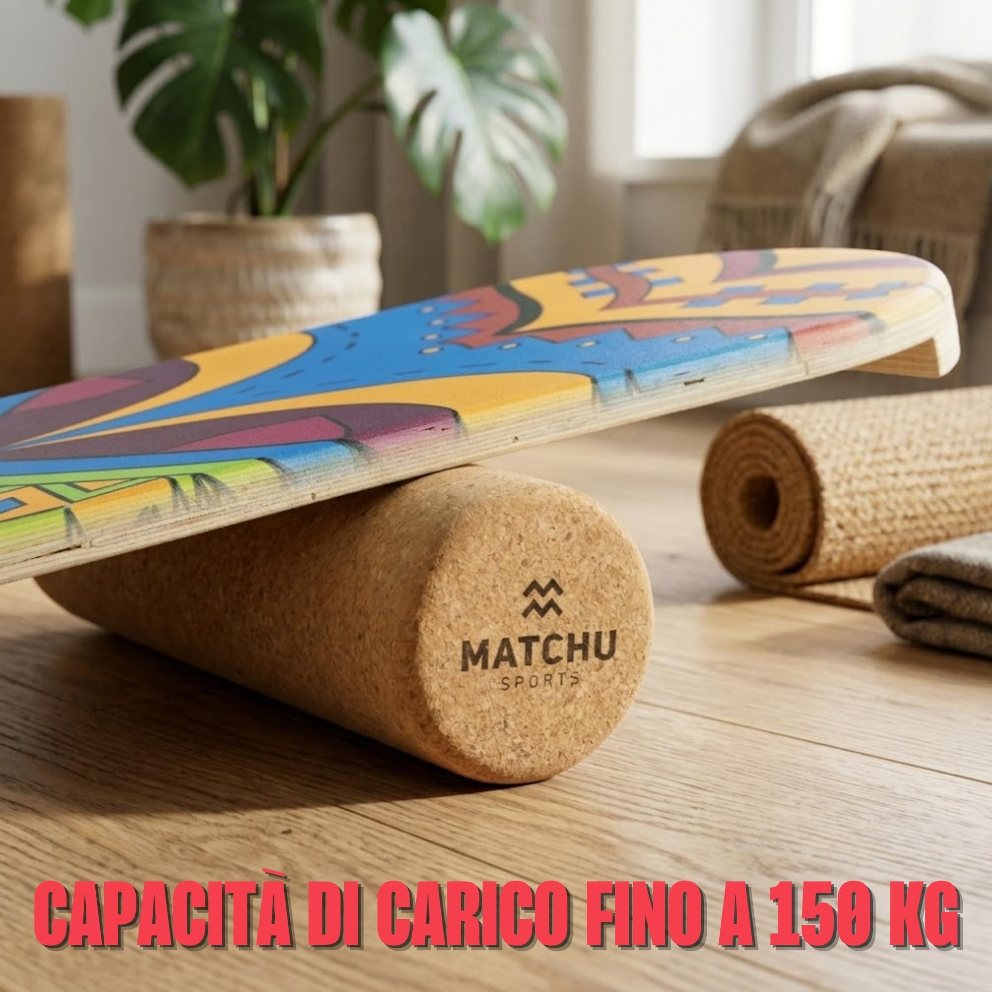 MATCHU - Balance Board - Trickboard - 100% legno - Allenatore da surf - Rullo da surf incluso - Board Sport - Allenamento atletico - Tavola da surf - Stabilità - Balance Board
