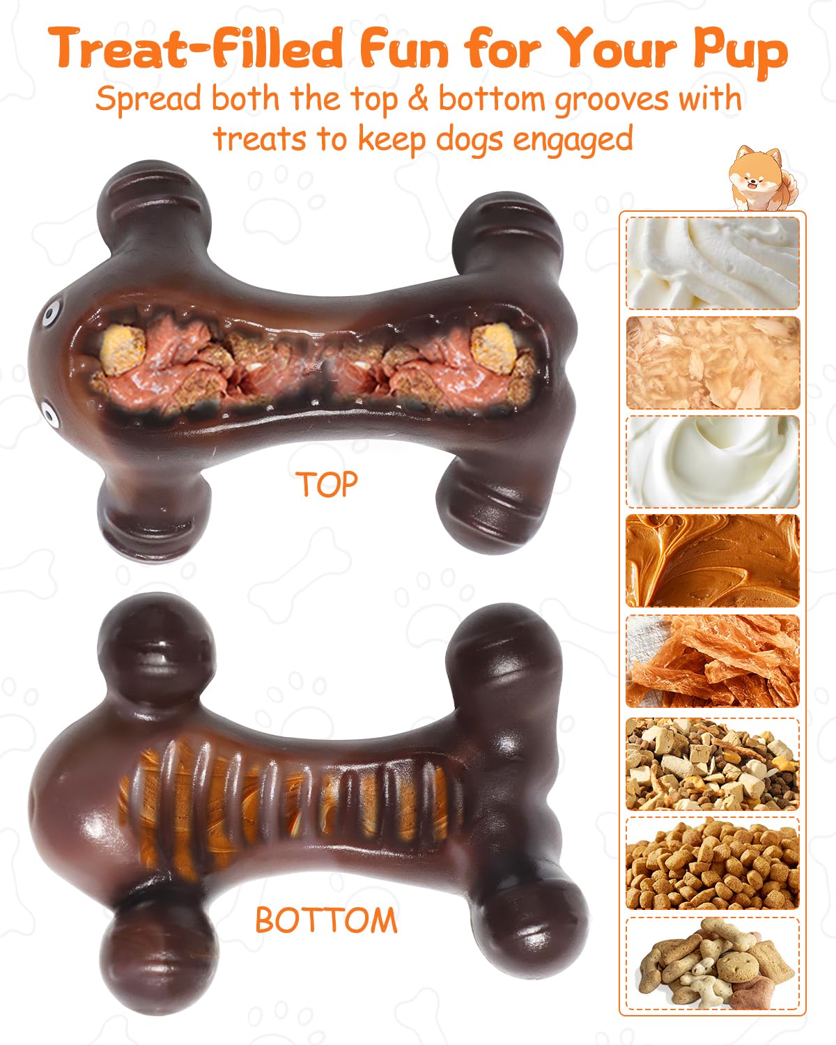 KrauzPet Dog Toys for Aggressive Chewers Large Medium Breed Dogs, Interactive Treat Fillable Enrichment Chew Toy, Indestructible Long Lasting Nylon Teething Bones