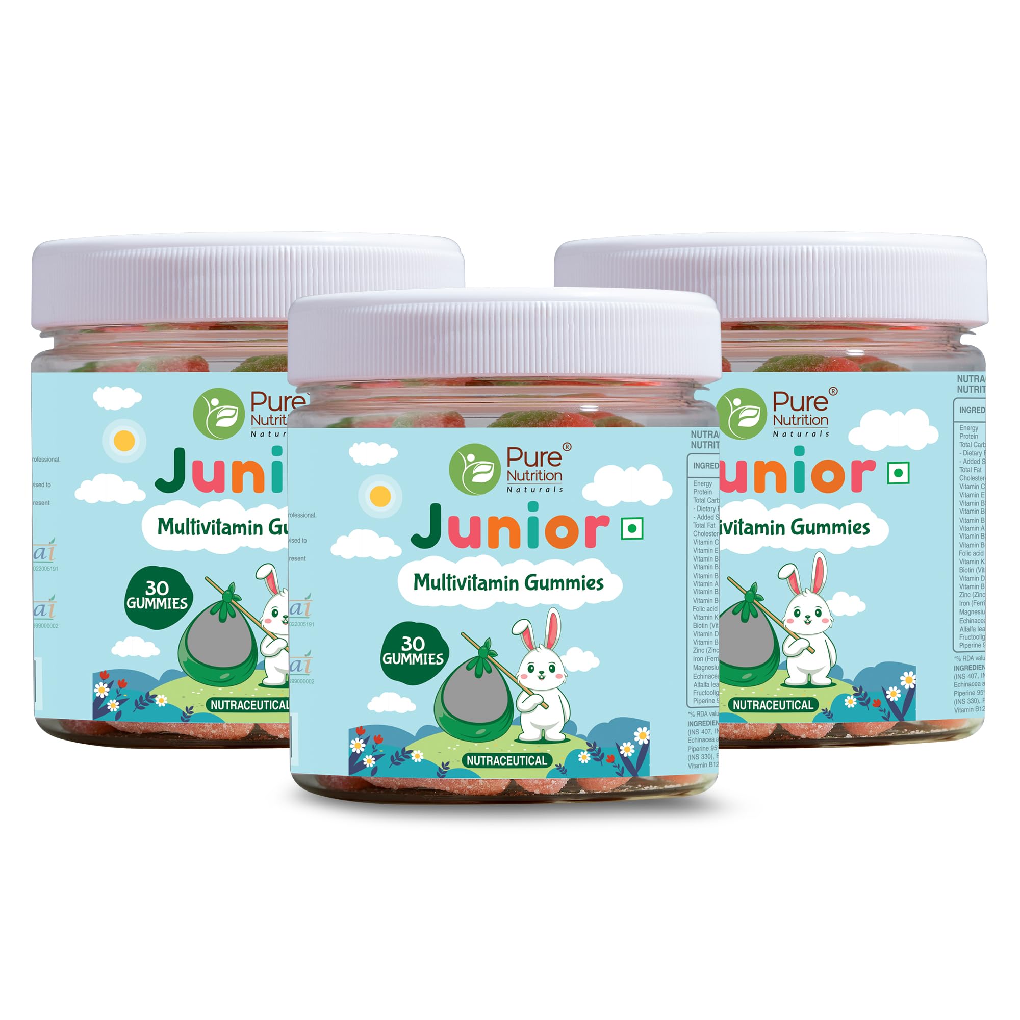 Pure Nutrition Multivitamin Kids Gummies (90 Veg Gummies) with Ashwagandha, Vitamin B & Lysine | Supports Child's Immunity, Bone Health, Memory & Overall Growth & Development | Strawberry Flavour