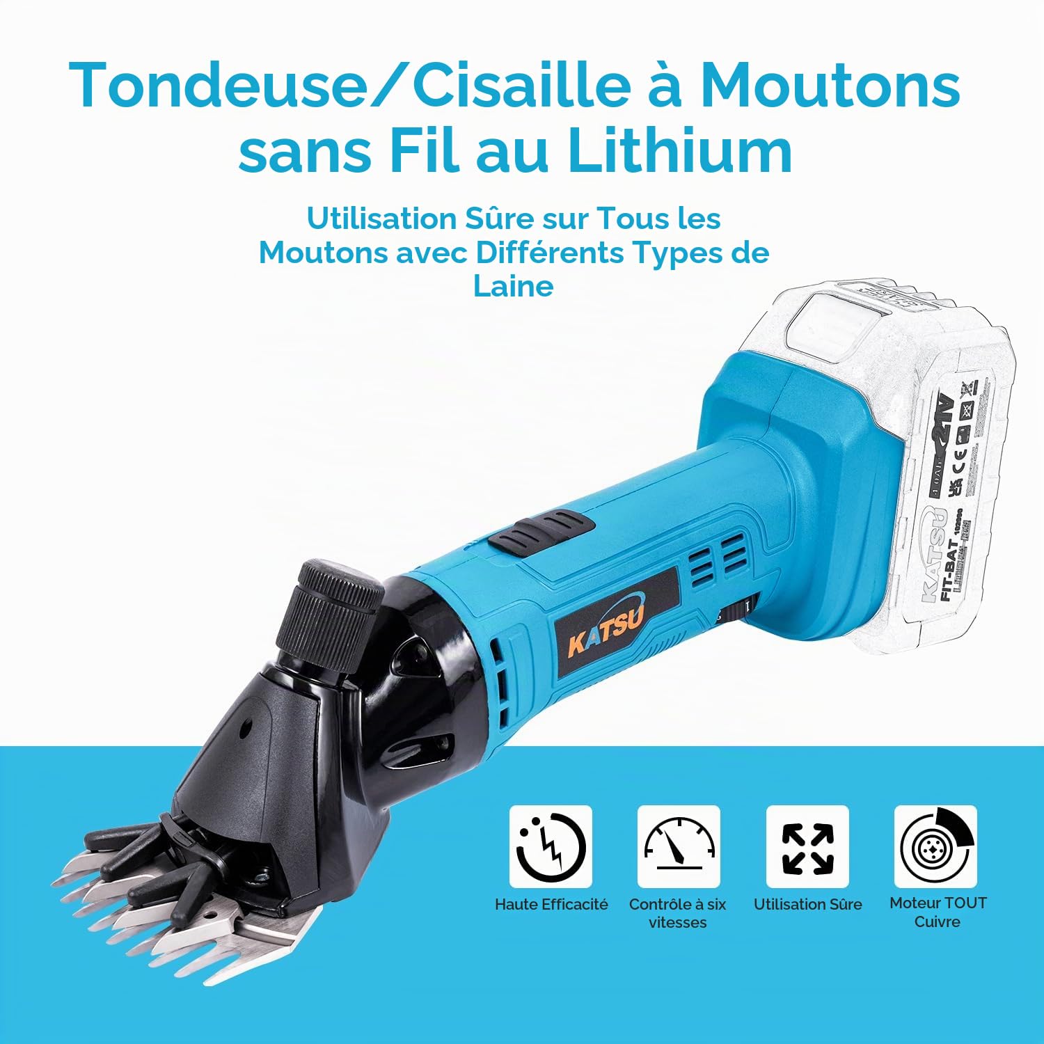 KATSU FIT-BAT Tondeuse Mouton sans Fil 21V, Tondeuse à Moutons Machine avec 6 Vitesses pour Raser Les Moutons Animaux Laines Chèvres, sans Batterie ni Chargeur