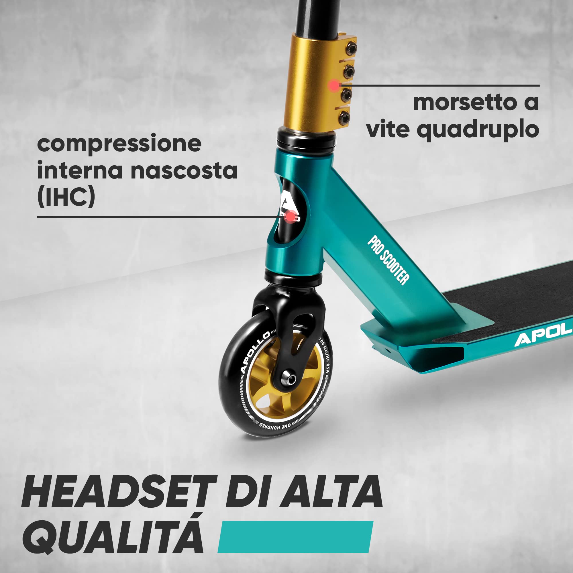 Apollo Monopattino Stunt Scooter Genius PRO | Robusto Monopattino Freestyle con Cuscinetti a Sfera ABEC 9 | Ruote in PU da 100 mm | Monopattino da Trick | Monopattino per Adulti e Bambini