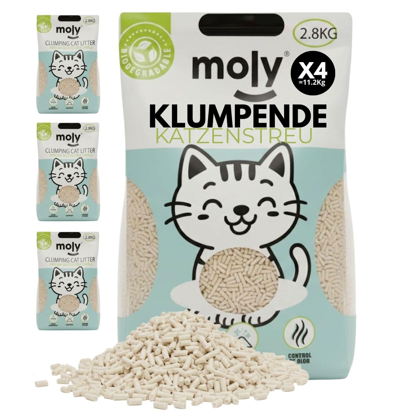 MOLY X4 Tofu natürliches ökologisches Katzenstreu, 11,2 kg, 14,8 l, biologisch abbaubarer Pflanzensand, Mais und Bambus, hohe Saugfähigkeit, staubfrei, kompostierbares Mineralbett