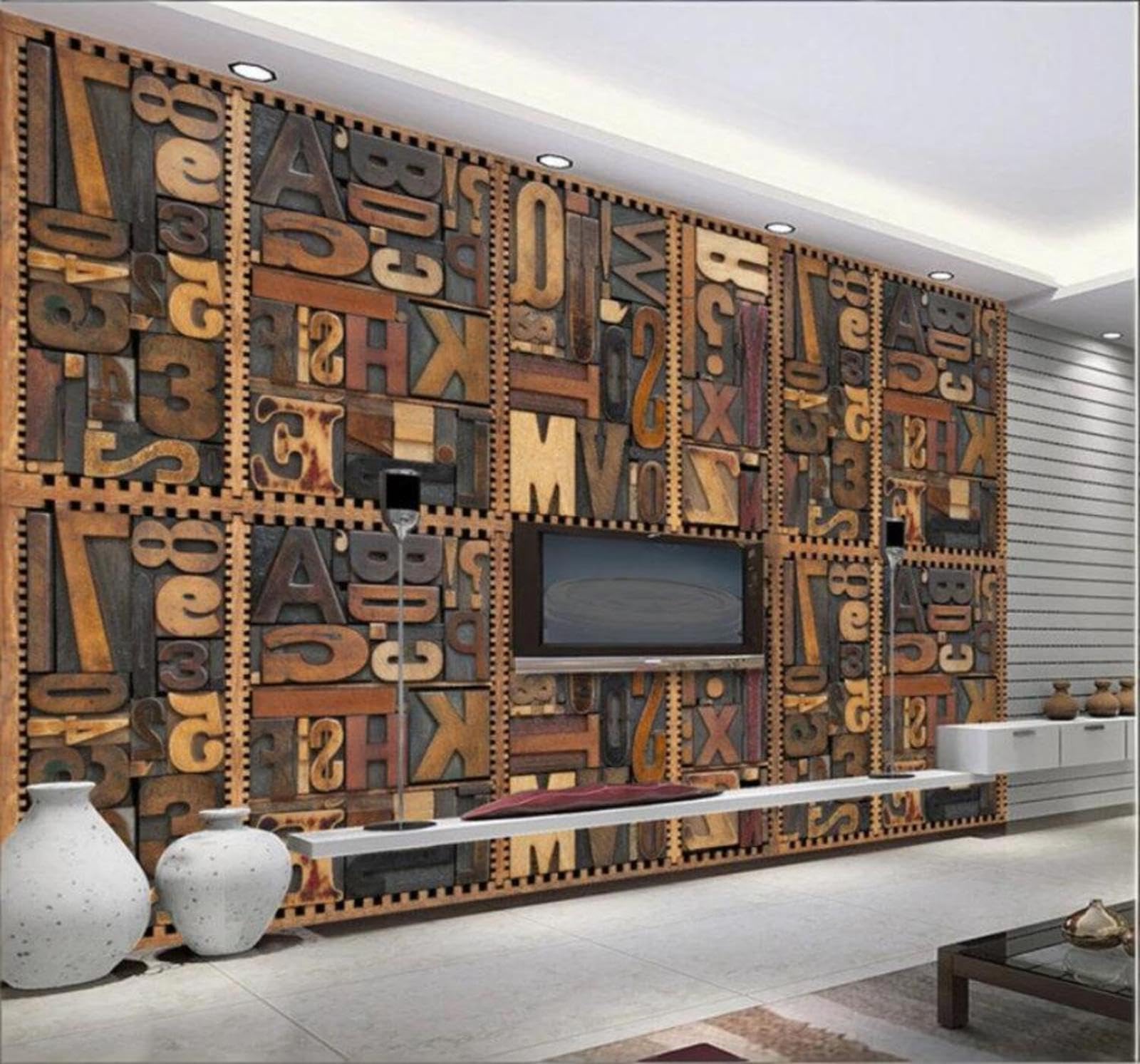 Wallpaper-3D-Xlm 300Cm×210Cm(B×H) Creative Vintage Woodcarving Lettering Art 3D Wallpaper Easy Install Feature Office Living Room Sofa Bedroom Tv Background Wall Decoration-300Cm×210Cm