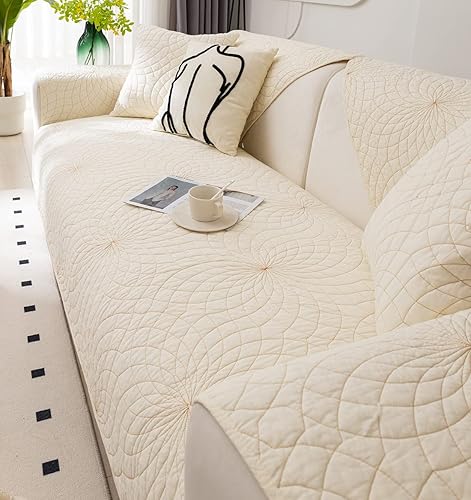 Miniatura 13 de Funda de Sofá Estilo Granja Color Sólido Neutro Funda de Sofá de Algodón Suave Acolchado Fundas para Sofá Seccional Antideslizante Lavable Forro de