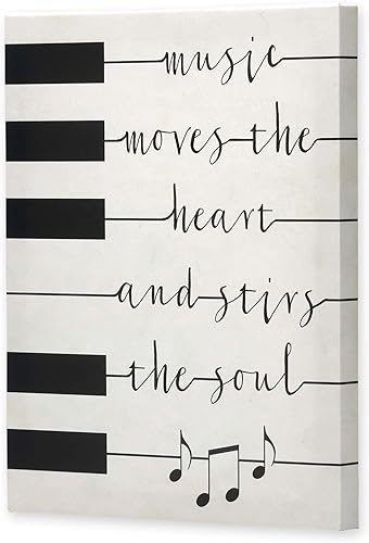 Miniatura 2 de Open Road Brands Lienzo decorativo de pared con citas musicales de teclas de piano, música mueve el corazón y agita el alma, lienzo de piano