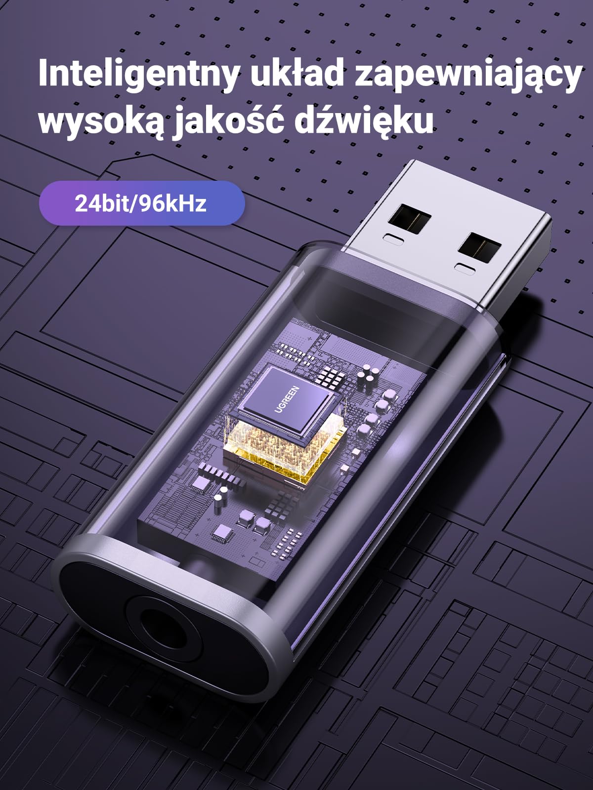 UGREEN Zewnętrzna Karta Dźwiękowa USB 2 w 1 USB do 3,5 mm Adapter Audio Jack Karta Dźwiękowa Aluminiowa Stereo Audio dla Windows, Mac, Linux