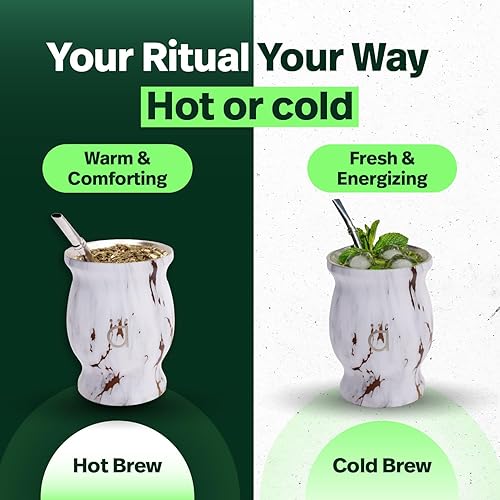 Miniatura 7 de Kalmateh Yerba Mate Cup/Gourd 8.6oz, taza de té de acero inoxidable, juego de 3 piezas, incluye popote de filtro Bombilla y cepillo de limpieza