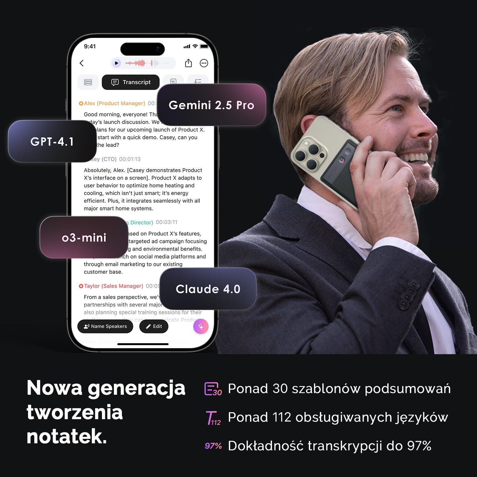 Plaud Note Dyktafon AI Transkrypcja i Podsumowanie Rozmów Spotkań | Dyktafon AI, Podsumowania AI, Inteligentne Podwójne Nagrywanie, 112 Języków, z Etui, do Spotkań, Połączeń, Wywiadów