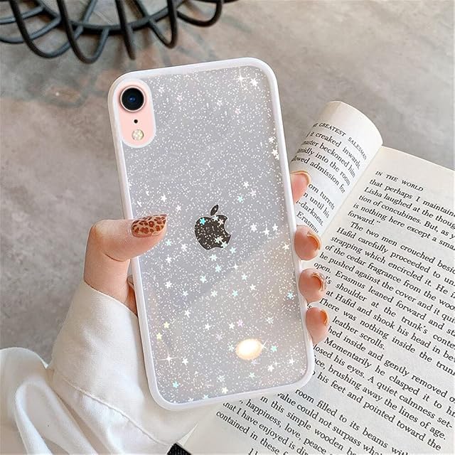 EKAM TPU Back Case for iPhone XR - Glitter Translucent Sparkly Bling Design for Girls Women Liquid Silicone, Anti-scratch Shockproof Protective Cases for iPhone XR - 6.1 Inch (White)