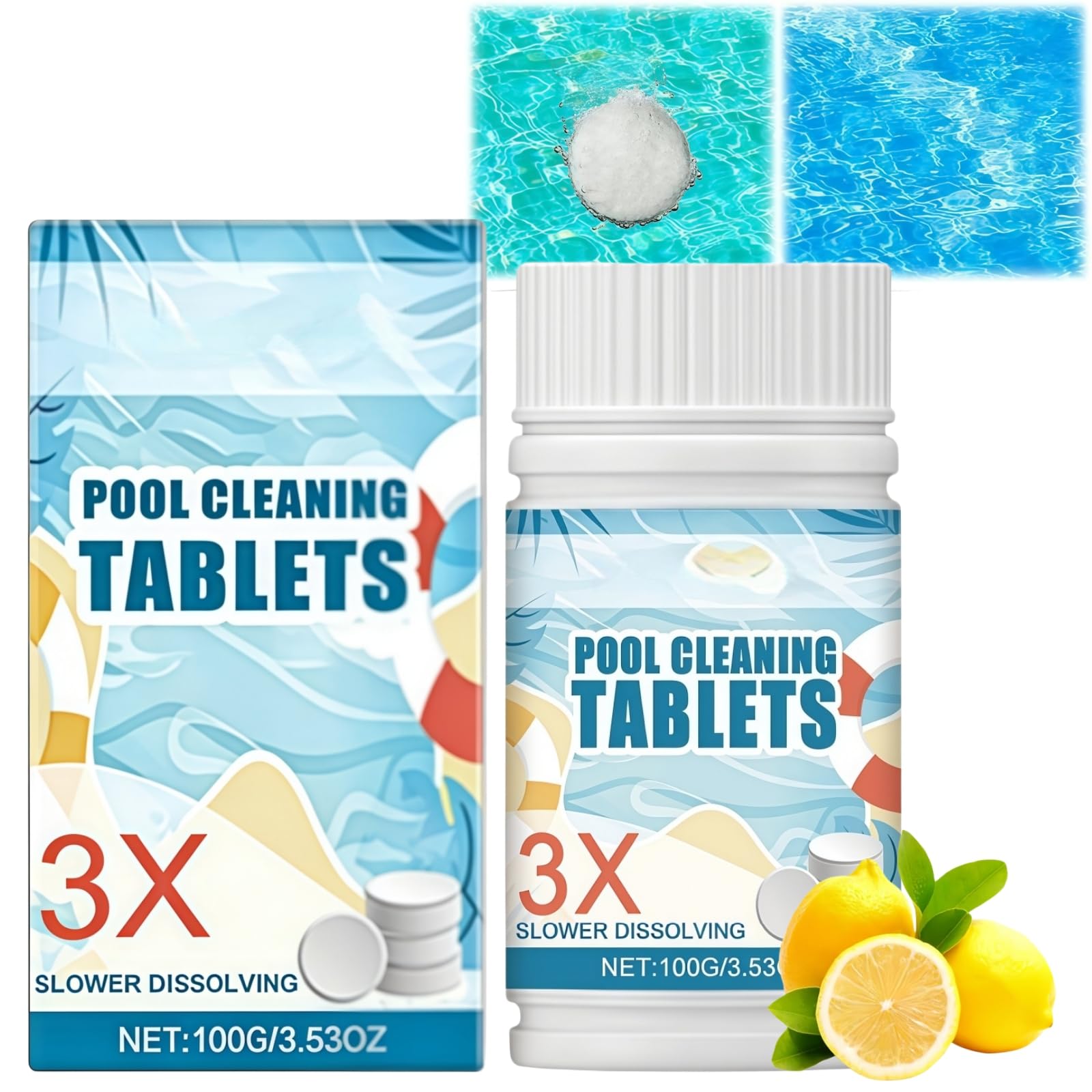 100G Multi-Function Chlo/rine Tablets, Pool Cleaning Tablets for Hot Tub, Spa & Swimming Pool, Swimming Pool Chlo/rine Tablets, Versatile Ch/lorine Tab/lets for Hot Tub, Effectively Remove Dirt & Odor