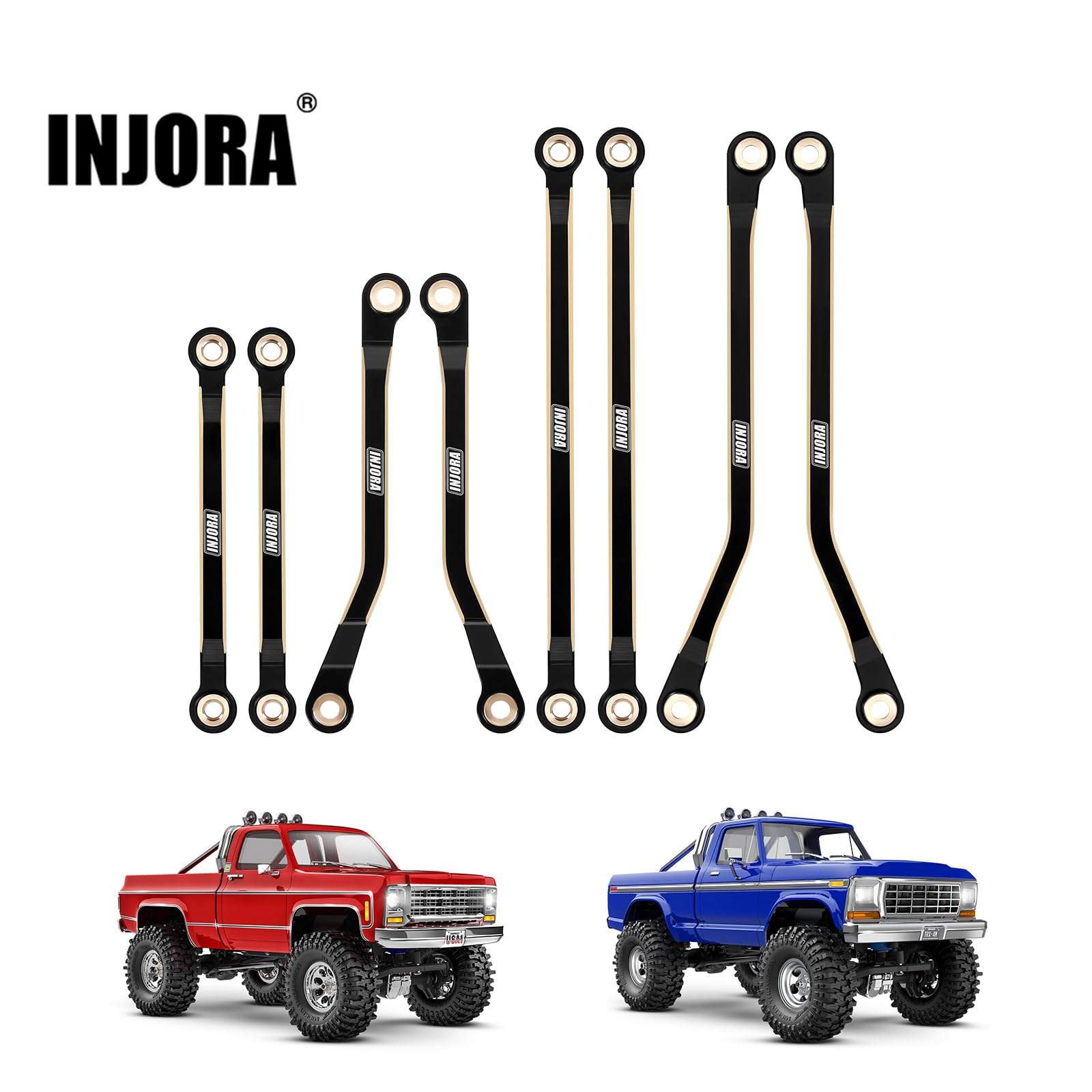 INJORA 46g Black Coating Brass High Clearance Links Set for TRX4M High Trail K10 F150 1/18 RC Crawler Upgrade (4M-97BK)