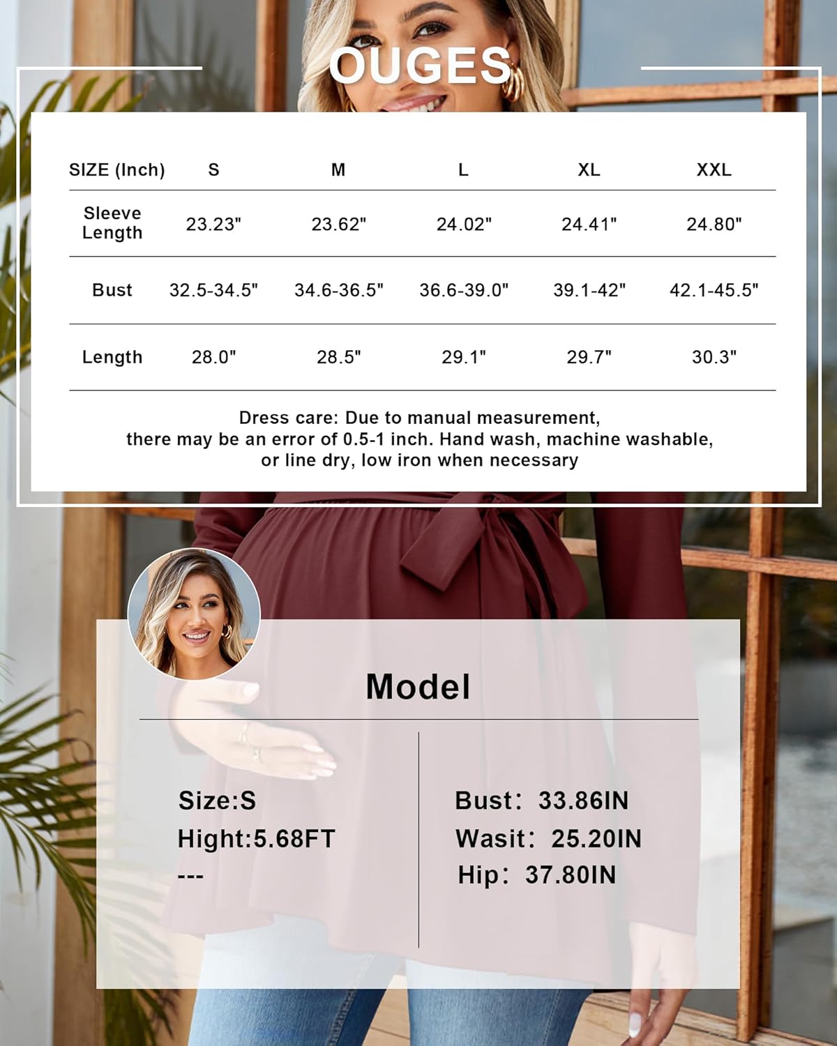 OUGES Women's Maternity Tunics Tops Shirts Long/Short Sleeve Wrap V Neck Nursing Maternity Clothes Casual Pregnancy Blouse - Image 7