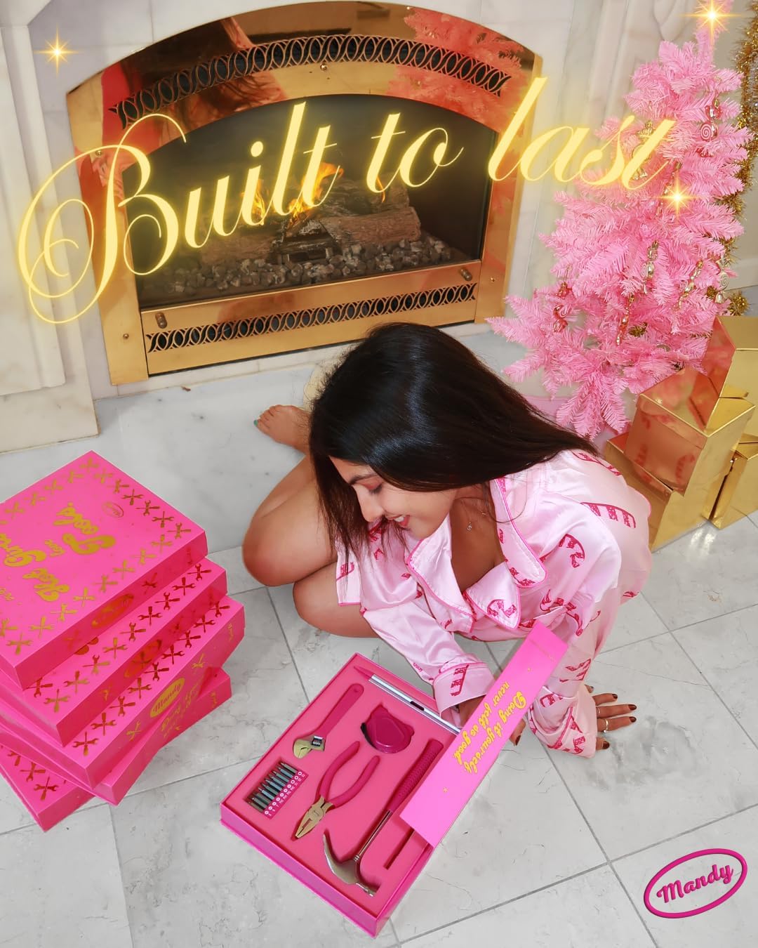 Hot Girls Love Tools Pink Toolkit Tool Set, 7-Piece DIY Home Repair Kit with Designer Storage Book Box, Hammer, Pliers, Wrench, Screwdriver