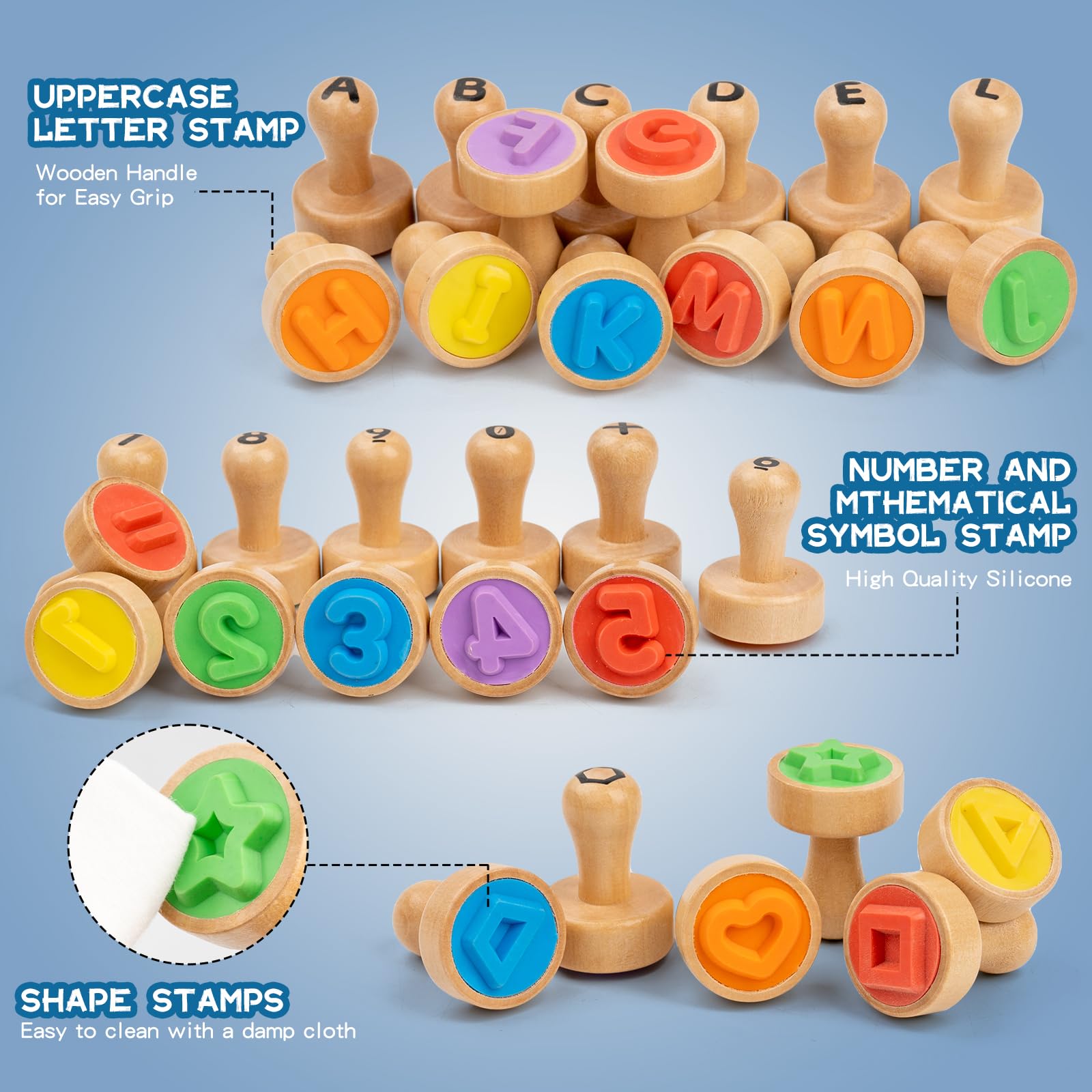 Sellos de números del alfabeto para niños, juego de sellos de letras de ortografía ABC de madera con tarjeta, matemáticas, aprendizaje de números, suministros de artes y manualidades, regalos de 3