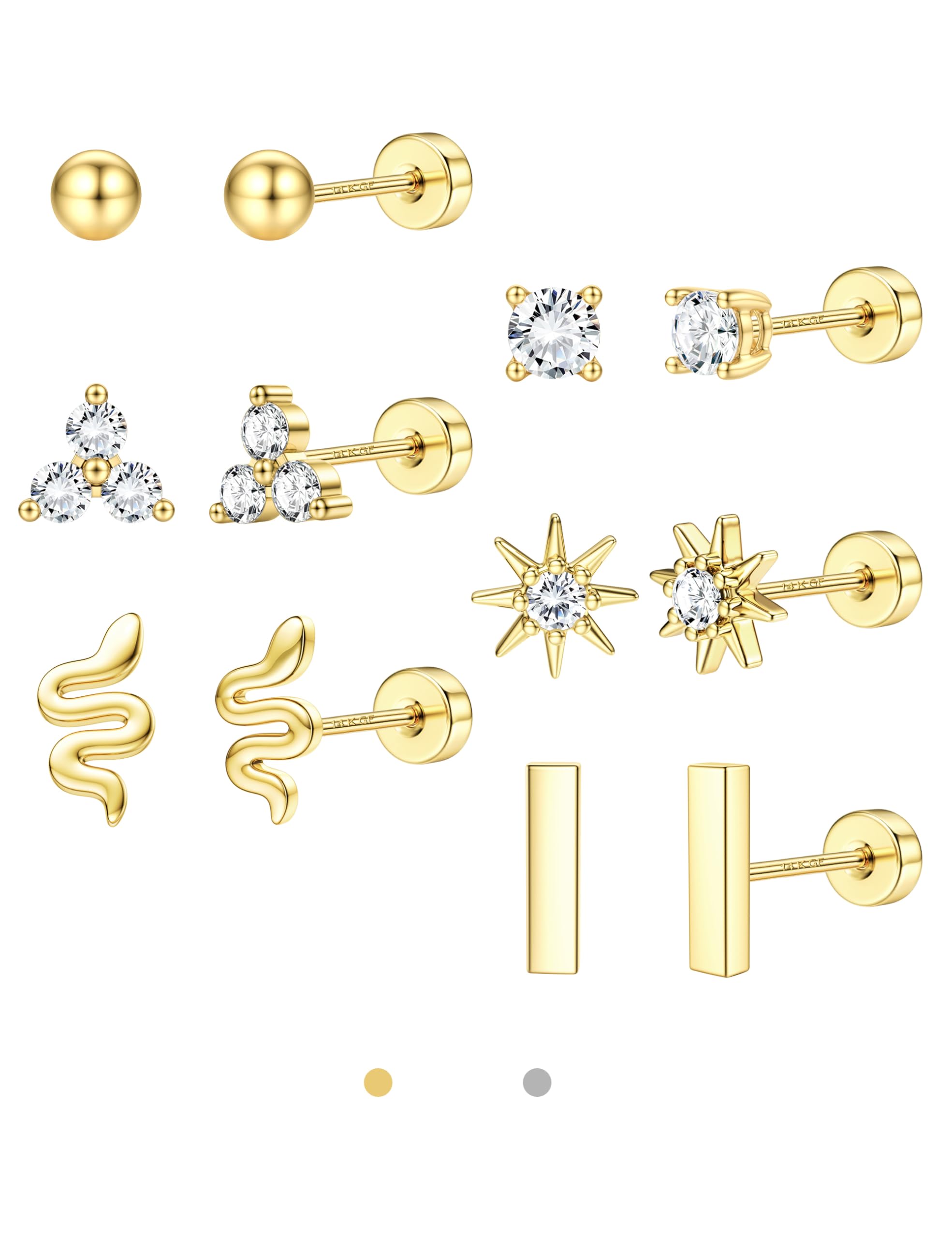 Dainty 14K Gold Filled Flat Back Earrings for Women Trendy-Silver/Gold Cartilage Earring Helix Conch Tragus Piercing Jewelry-Small Hypoallergenic Surgical Stainless Steel Earrings Stud 20G