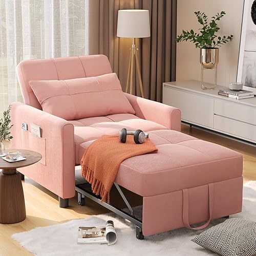 Miniatura 28 de Noelse Sofá cama convertible 2 en 1 multifuncional, respaldo reclinable ajustable con tela de lino moderna para sala de estar, dormitorio, Gris