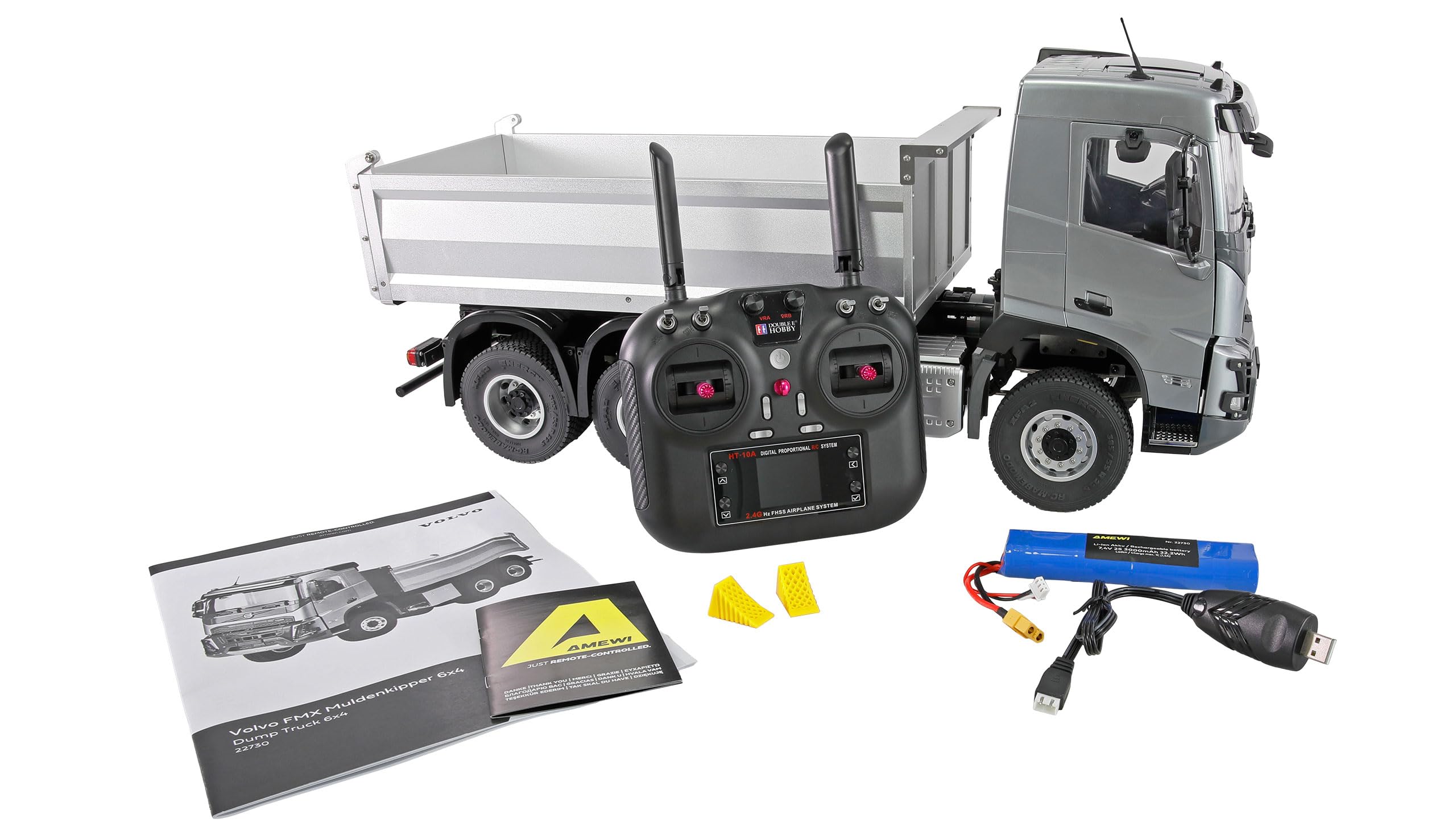 Volvo FMX E015 wywrotka licencyjna ciężarówka 6x4 1:14 RTR srebrna zdalnie sterowana