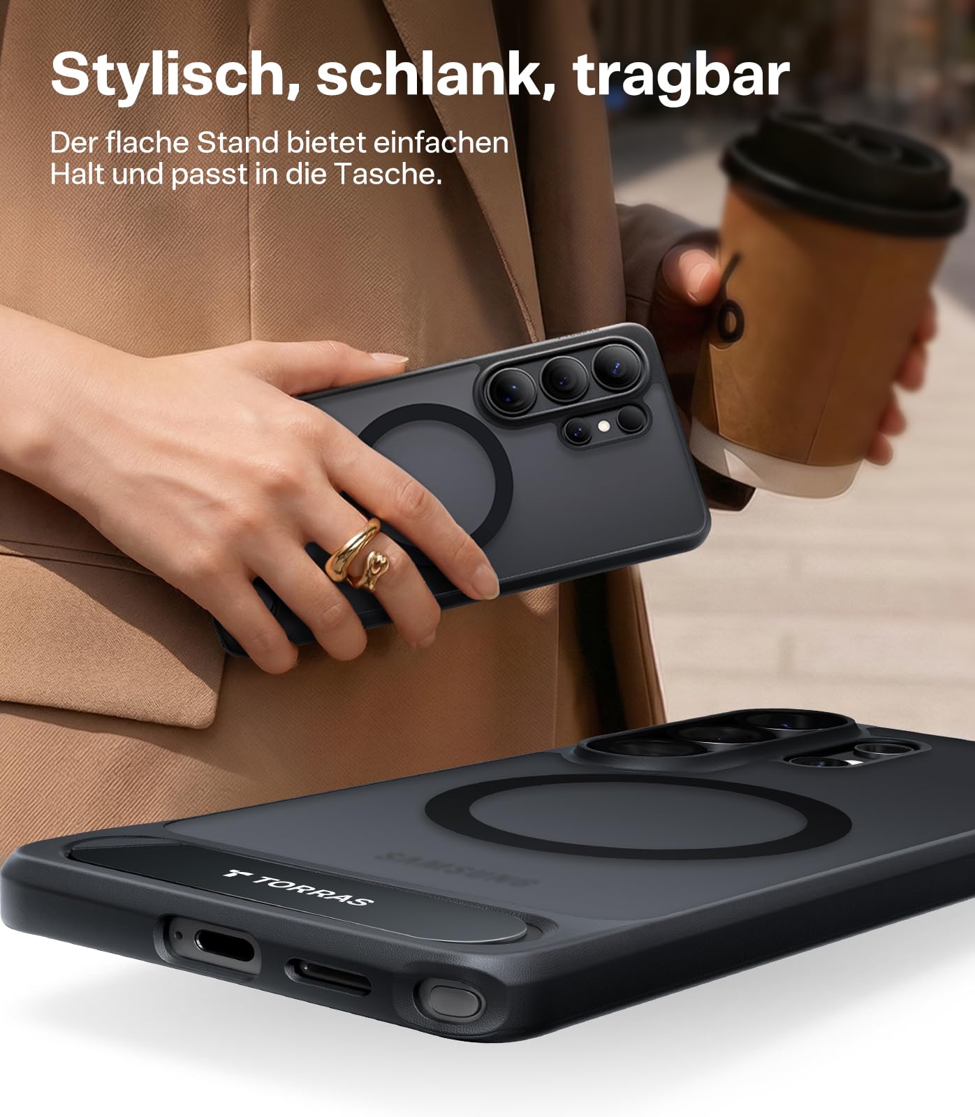 TORRAS 2026 Neu Ostand L1 für Samsung Galaxy S26 Ultra Hülle für MagSafe mit unsichtbarem Ständer Militärschutz Magnetkraft Zertifiziert Stoßfest Hülle Samsung S26 Ultra Case Matt Schwarz