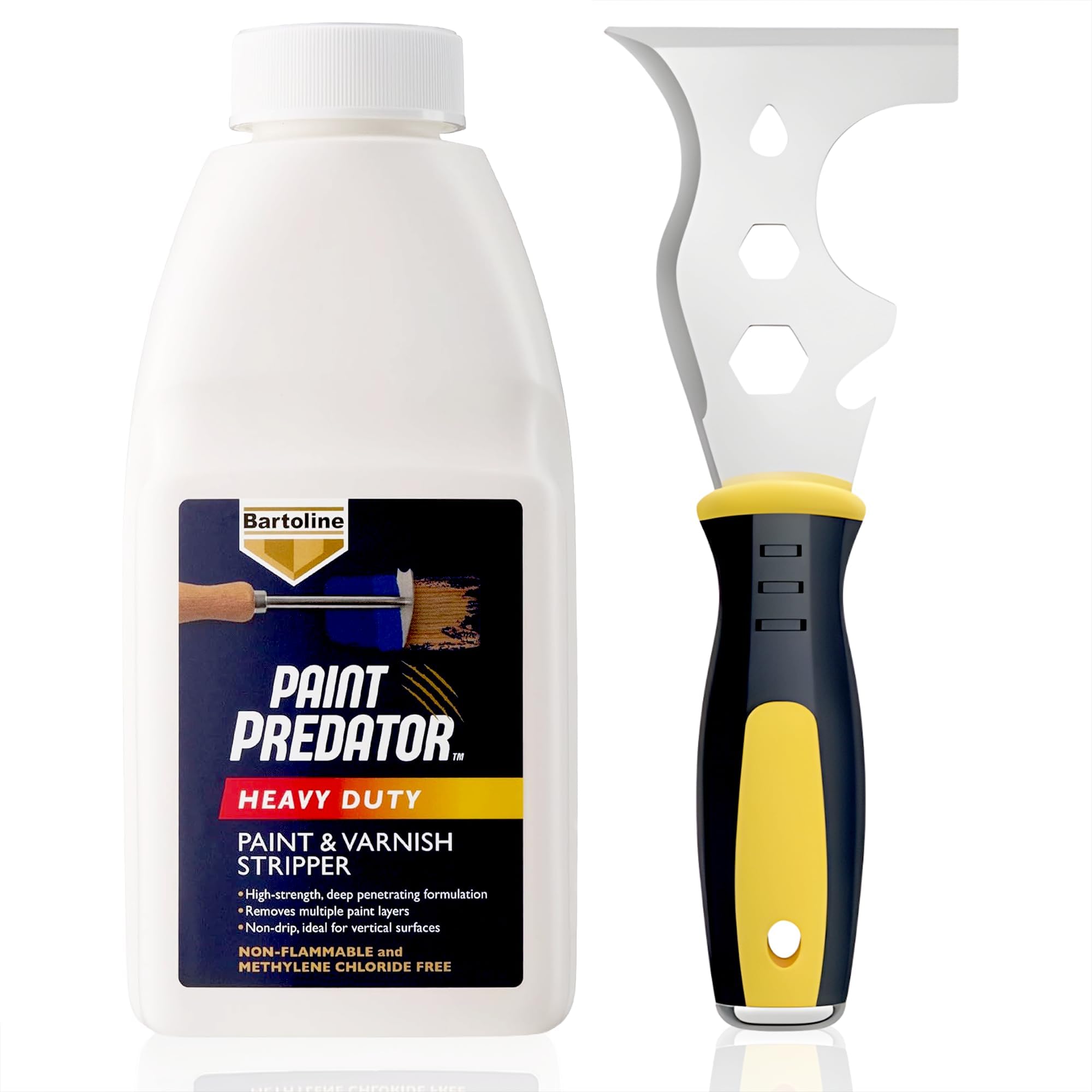 Paint & Varnish Stripper 500ml with 13-in-1 Scraper Tool Kit – Heavy Duty Paint Remover for Wood, Metal, Plaster, Concrete & Glass – Professional Paint Predator Solution