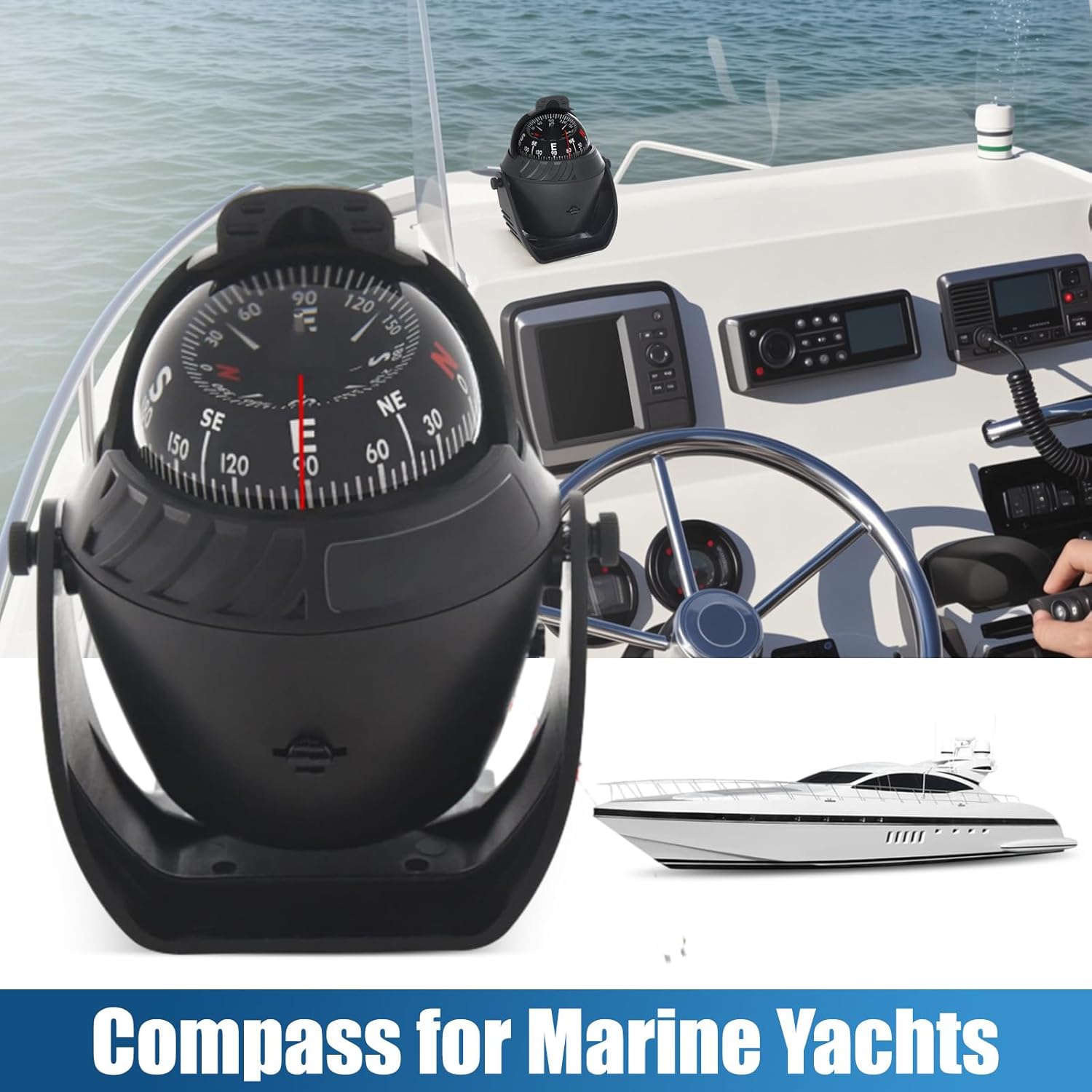 Sea Marine Compass with Mount Compasses Ball Waterproof for Boat Caravan White Sea Marine Compass with Mount for Boat Caravan Truck Car Navigation Compass Boat Sea Marine - Black
