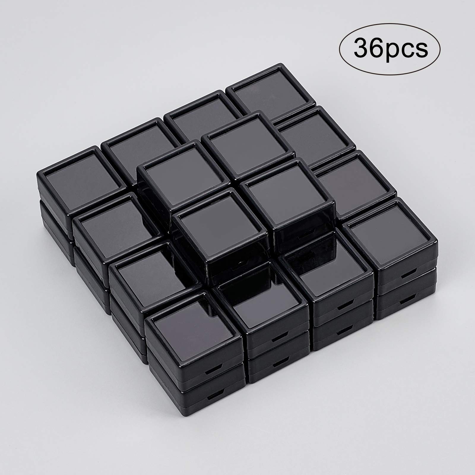 BENECREAT 36 Pezzi Nero Pietra preziosa Scatola di plastica Trasparente Pietra Nuda Scatola di Gioielli Quadrata Nera 2,95 x 2,95 x 1,65 cm Adatto per Pietre preziose, Gioielli, Accessori