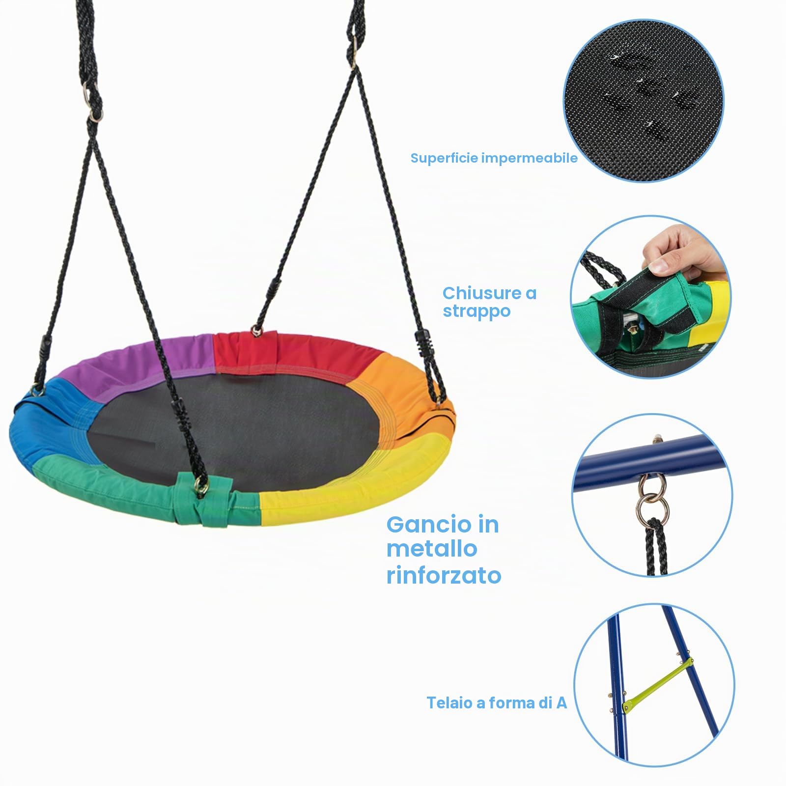 KOMFOTTEU Set di Altalene da Giardino per Bambini con Scivolo e Canestro da Basket