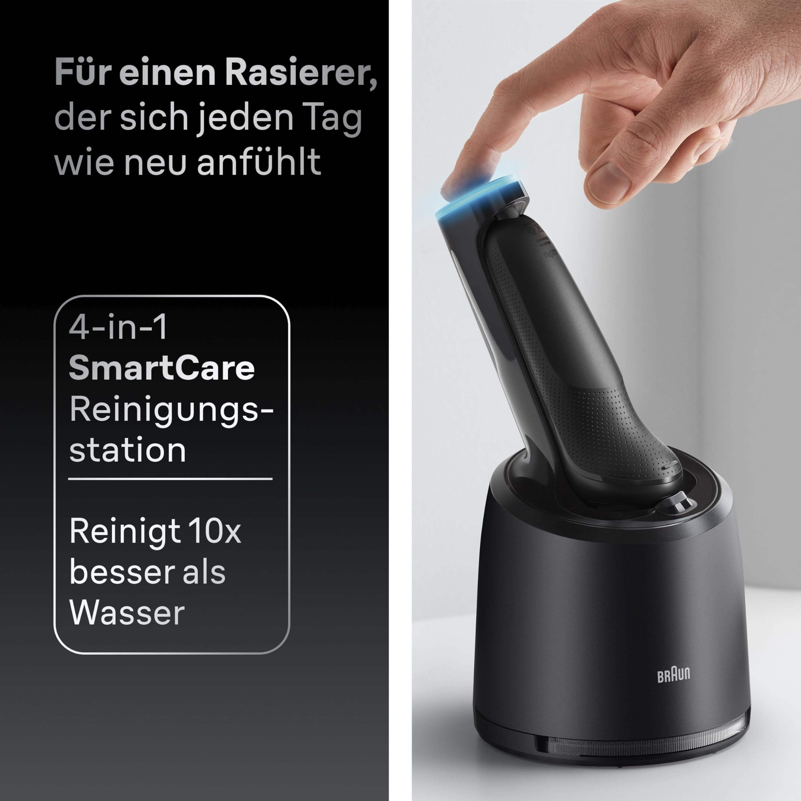 Braun Rasierer Herren Elektrisch Series 7, N7200cce, Schwarz - Kabelloser Elektrorasierer, Barttrimmer mit 60 Min. Akku, Wasserdicht, Made in Germany, Inkl. 1 Aufsatz und 4in1 SmartCare Center