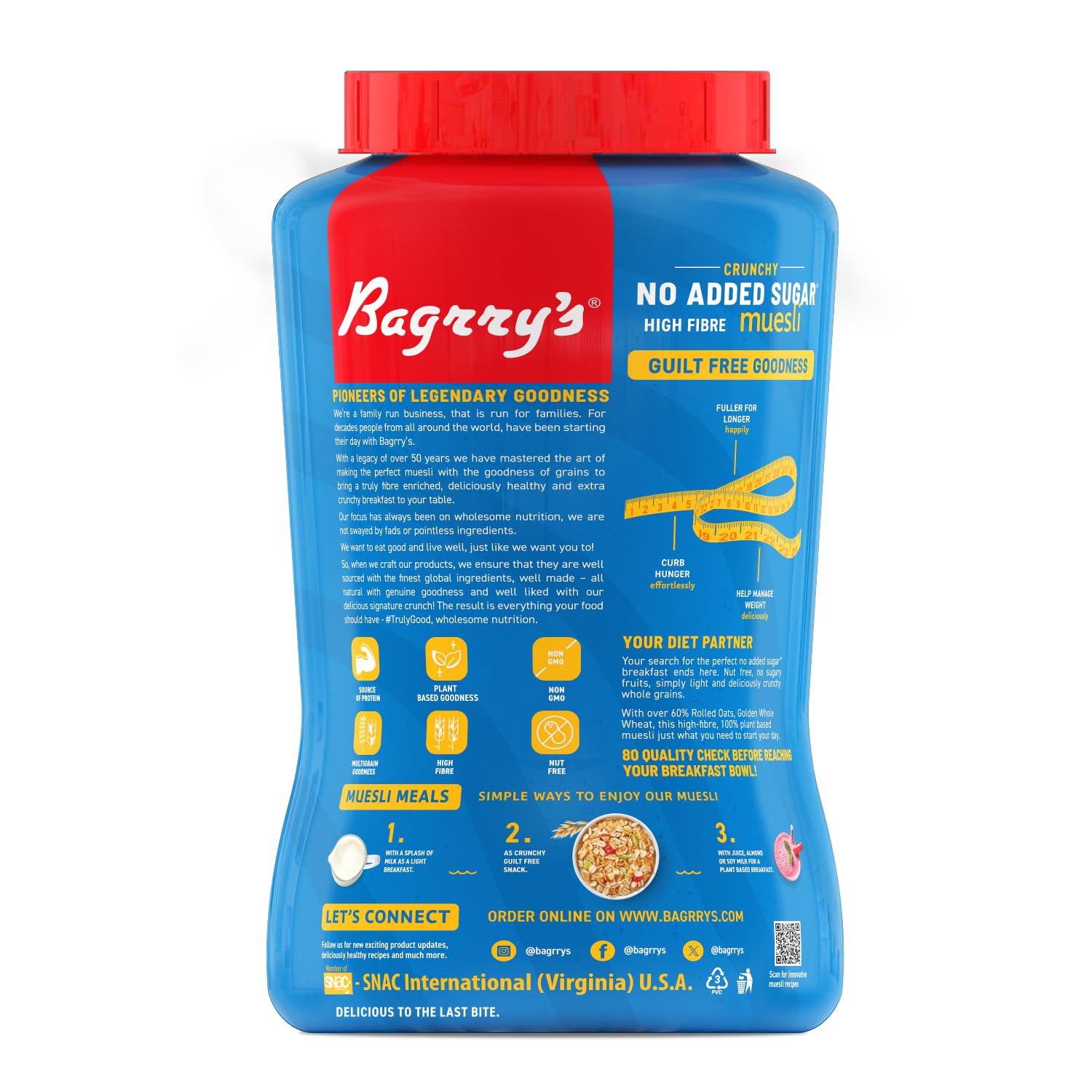 Bagrry’s No Added Sugar Muesli 1kg Jar | 0% Added Sugar | 90% Whole Grains | High Fibre & Protein | Plant-Based Breakfast Cereal | No Nuts, No Corn Flakes | Ideal for Diabetics & Weight Management | No Preservatives 1