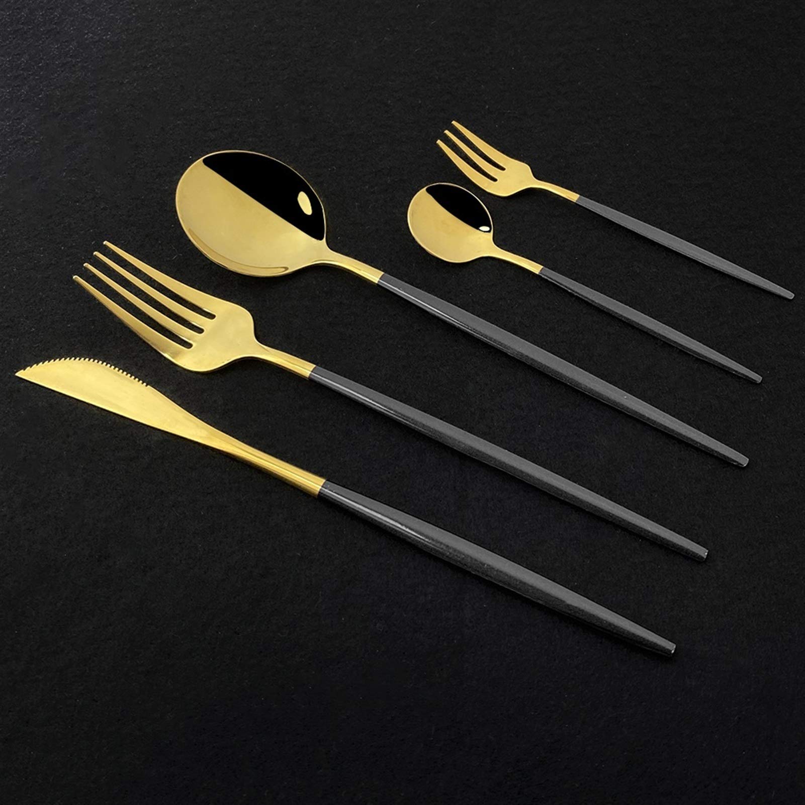 30 unids Conjuntos de vajilla de oro blanco Conjunto de cubiertos de acero inoxidable Cubiertos de oro Cubiertos Juego de vajillas de cuchara Western Cuchillo Cuchillo Set (Color : White Gold)