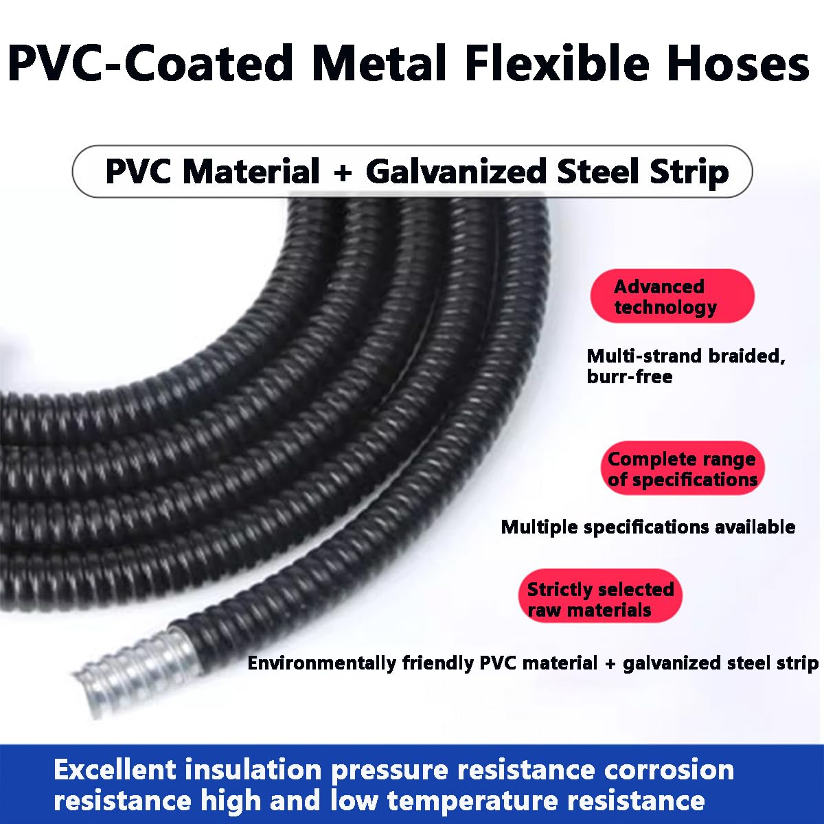 Guaina Flessibile Metallica Rivestita in Plastica Conduit Elettrico PVC Acciaio per Protezione Fili Interno Esterno,64mm 10m