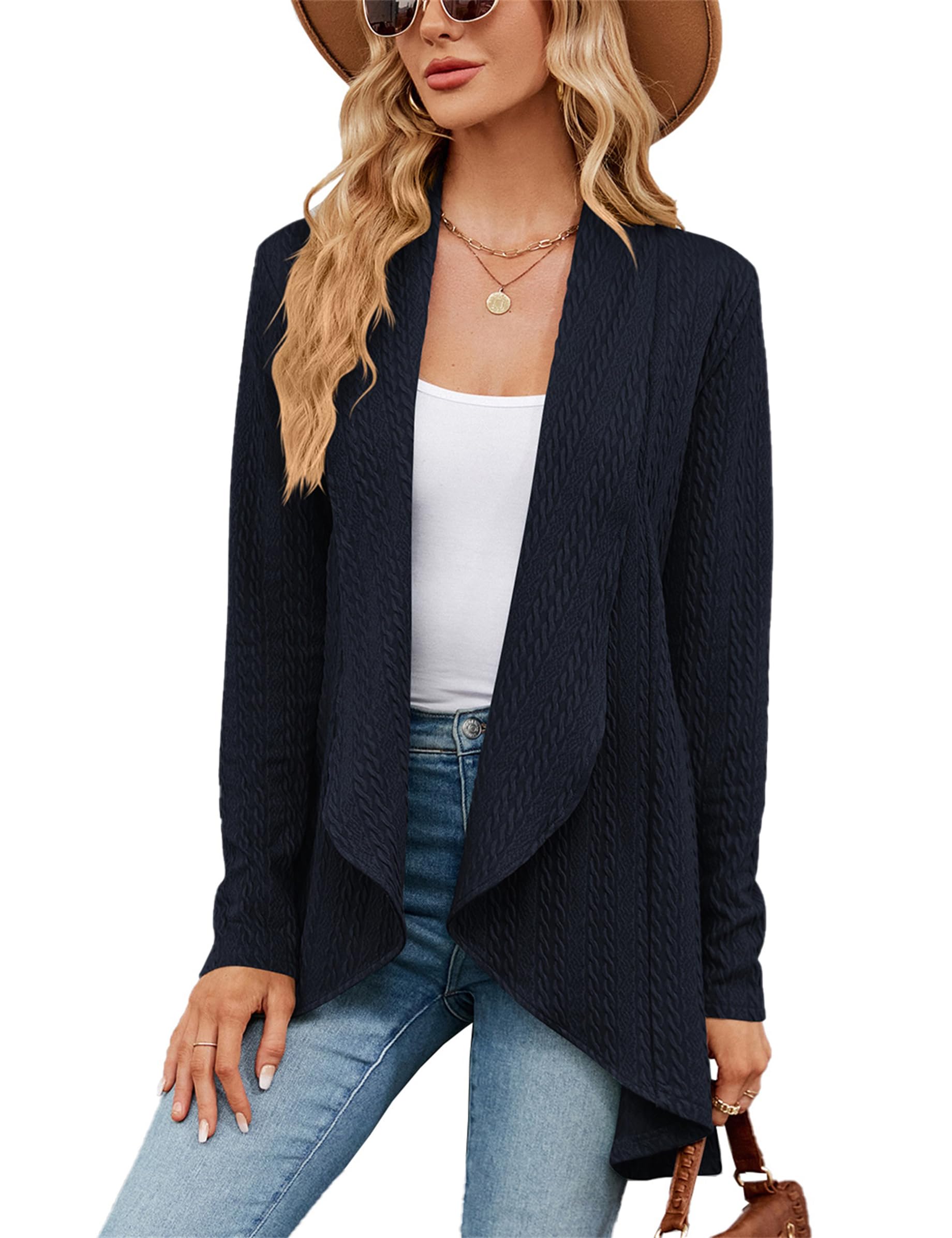 AoruiliaWomen's Lightweight Long Sleeve Open Front Cardigans Ladies Soft  Knitted Mid-Length Warm Cardigan Sweater Loose Solid Waterfall Cardigans