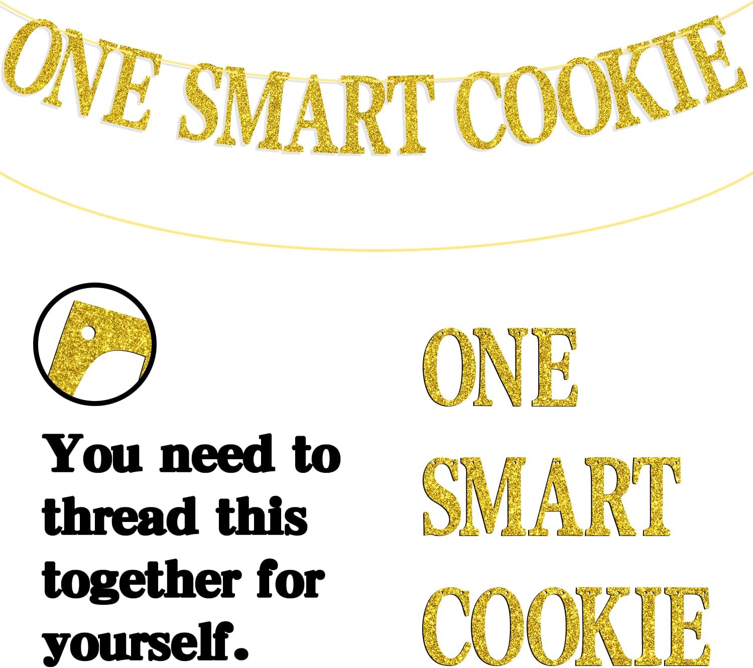 One Smart Cookie Banner, Congrats Grad/We Are So Proud Of You, Class of 2026 College High School Graduation Party Decorations Supplies, Gold Glitter