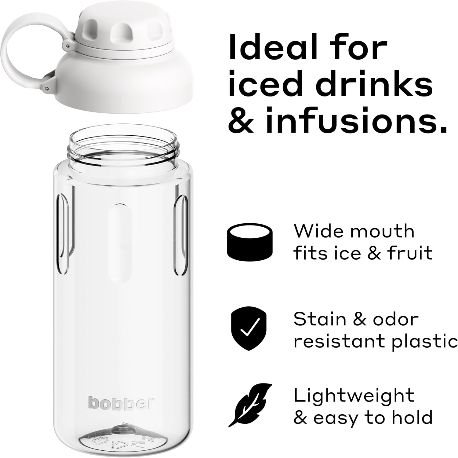 BOBBER 30 oz Clear Tritan Sport Water Bottle with Spout Lid and Handle — Dishwasher Safe, BPA Free & Leak Proof Bottle for Gym, Workout, Running — Water Diffuser Bottle for Fruit With Strainer (Grey) - Image 2