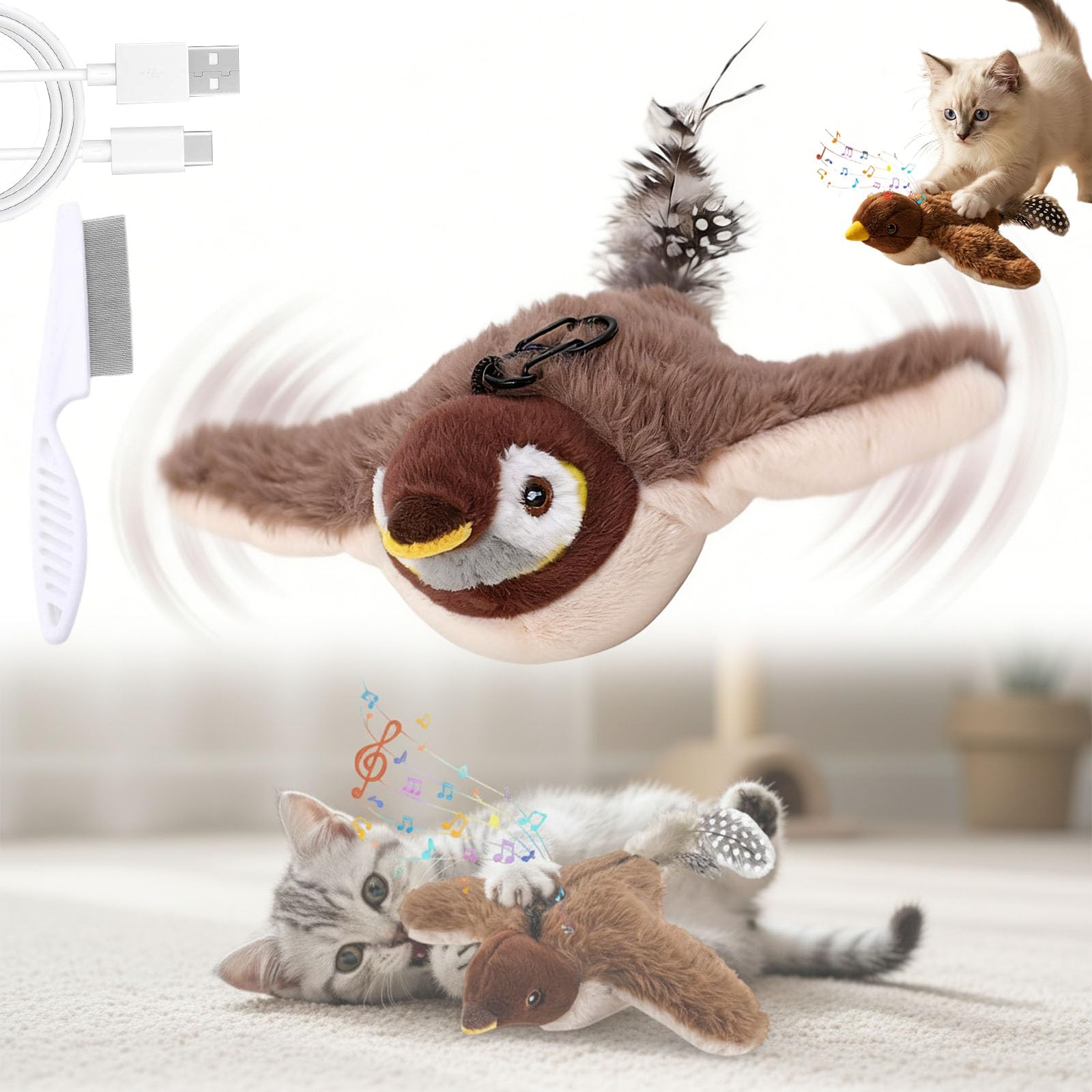 Gugliet Interactive Chirping Bird Cat Toy, 2026 New Flying Bird Cat Toy, Simulated Chirpi…