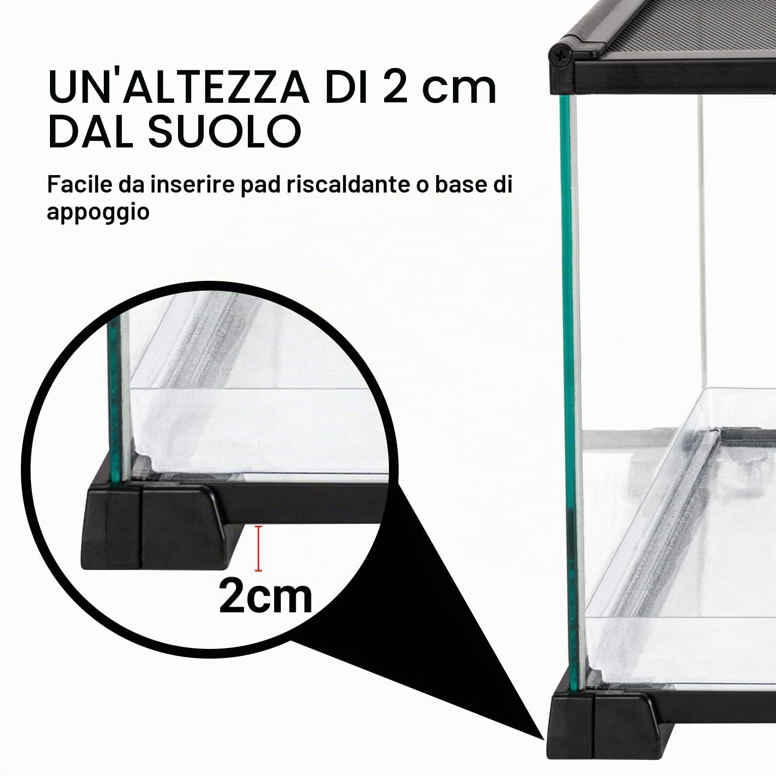 Terrari per rettili e anfibi, terrario 50 x 30 x 20 cm, terrario in vetro per tartarughe, barbagame, criceti, ventilazione superiore a 360°