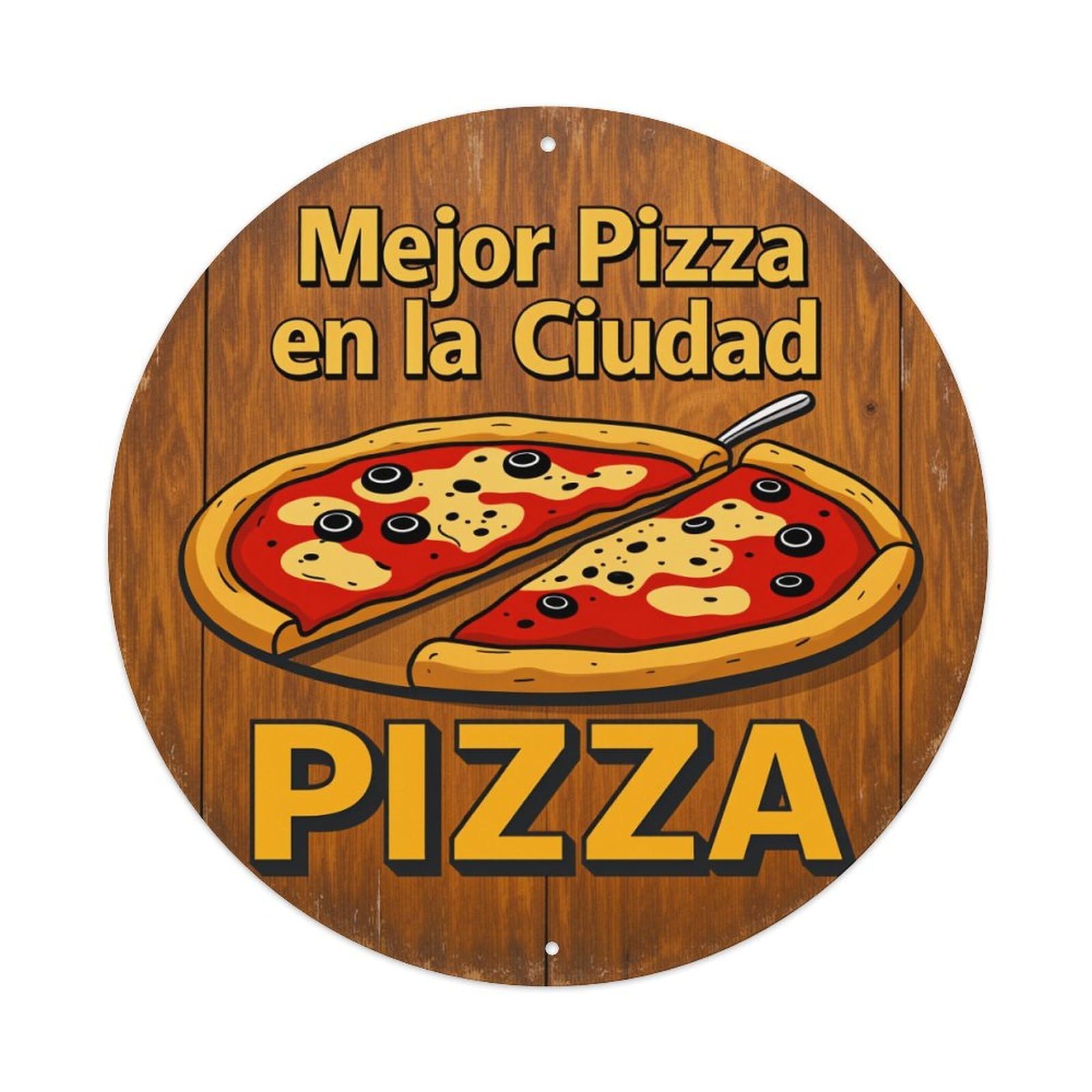 Pizza Slice Wooden Style Background Text Metal Tin Sign Vintage Garden Bedroom Cafe Bar Man Cave Home Wall Decor Metal Poster 8x8 inches