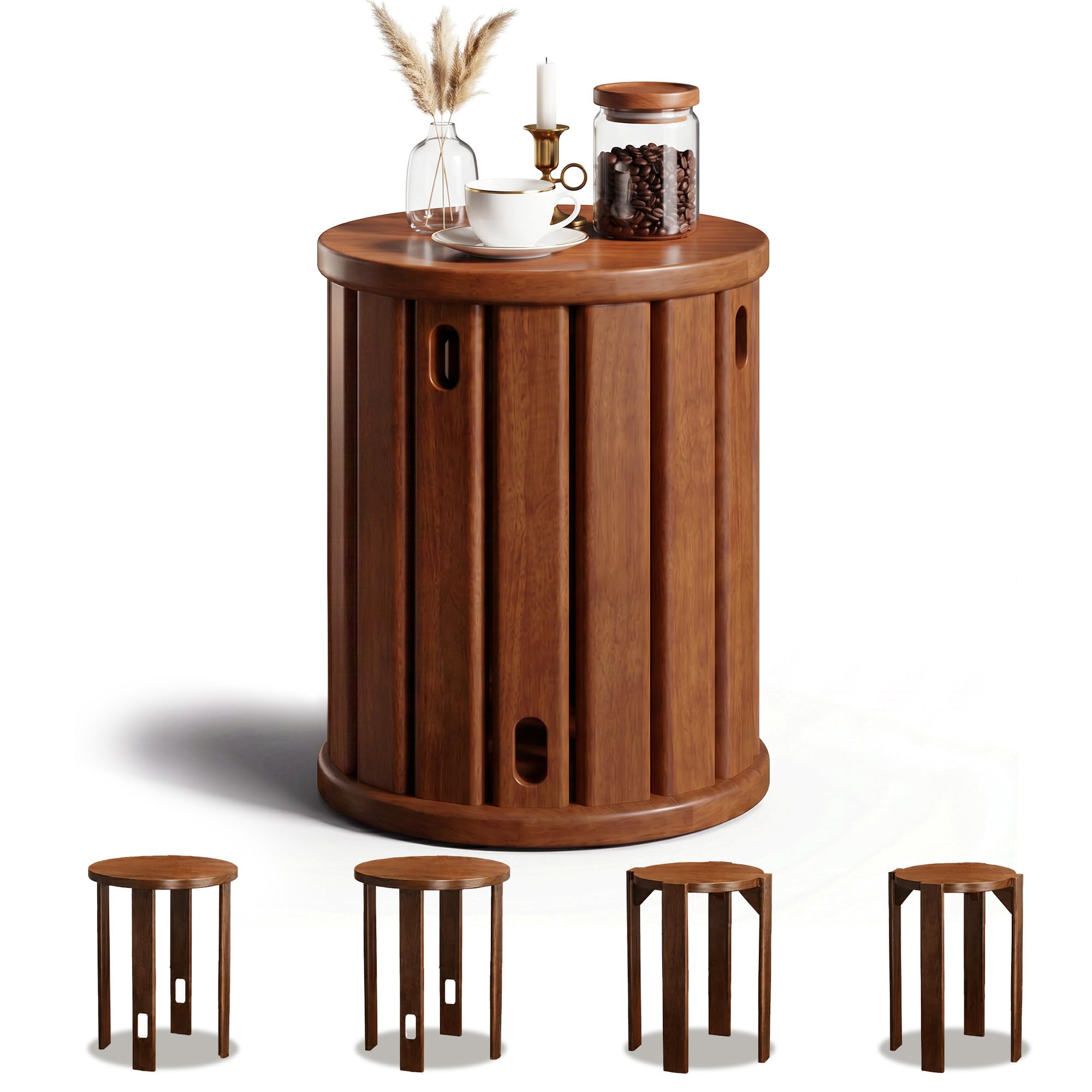 Set De 4 Taburetes Apilables De Madera Maciza Sin Instalación - Sillas De Comedor 4 En 1 Taburete para Tocador Sillas De Cocina Sillas para Mesa De Comedor Multifuncionales Desmontables
