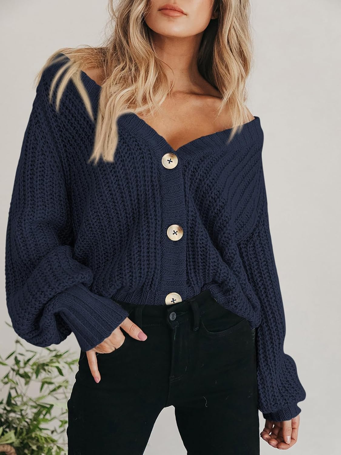 PRETTYGARDEN Women's Chunky Knit Open Front Sweater Long Sleeve Button Loose Short Cardigan Outerwear Coats - Image 6